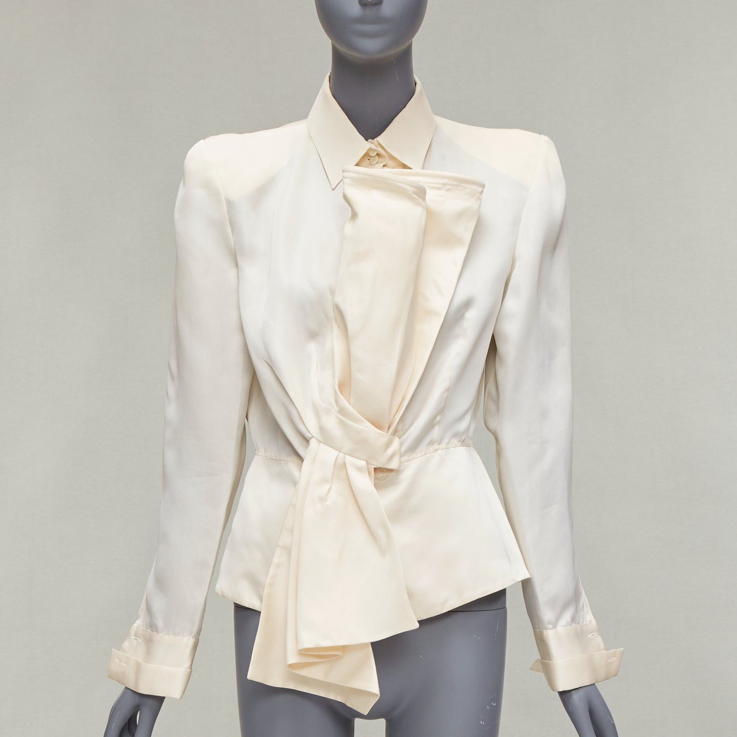 Gianfranco Ferre GIANFRANCO FERRE Vintage cream silk XL bow detail power shoulder jacket IT44 L Size M / US 6-8 / IT 42-44 - 1 Thumbnail