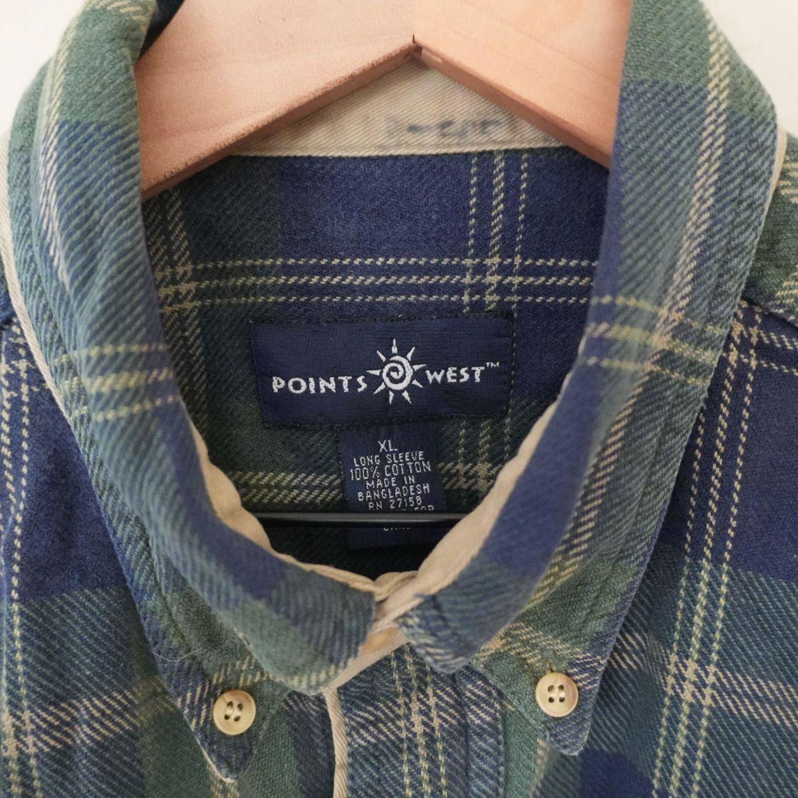 Other Points West Button Down Shirt Men's XL Green/Blue Cotton Size US XL / EU 56 / 4 - 5 Thumbnail