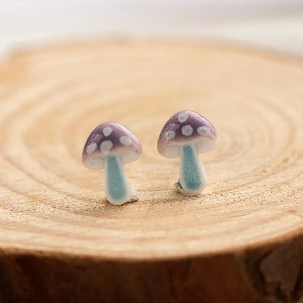 Jewelry Mushrooms Stud Earrings Ceramic Ear Gift For Her Size ONE SIZE - 1 Preview