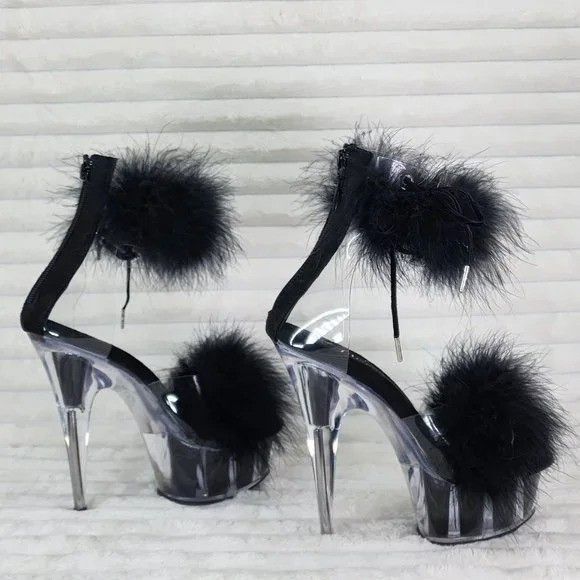 Other Delight 624F Black Furry Marabou Feather 6" High Heel Platfo Size US 6 / IT 36 - 4 Thumbnail