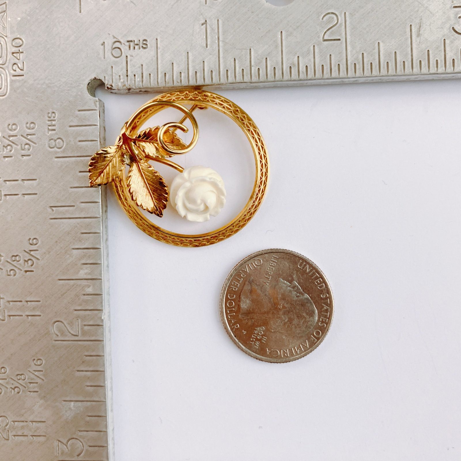 Vintage VTG Mid Century Gold Filled Rose Brooch Floral Filigree Size ONE SIZE - 10 Thumbnail