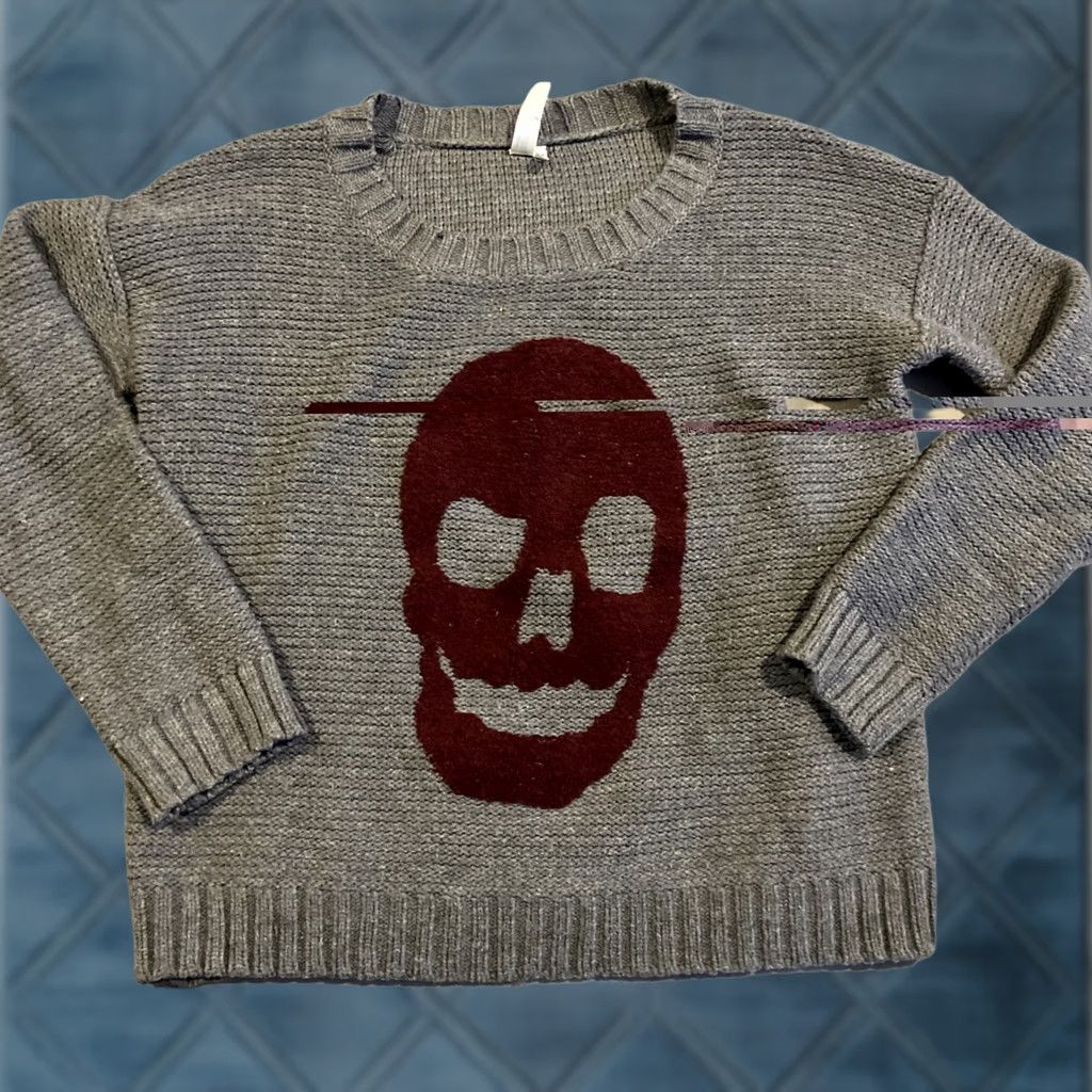 Pinko Pink Owl Sweater Large Gray Chenille SKULL Women's Beautiful Size Size L / US 10 / IT 46 - 1 Thumbnail