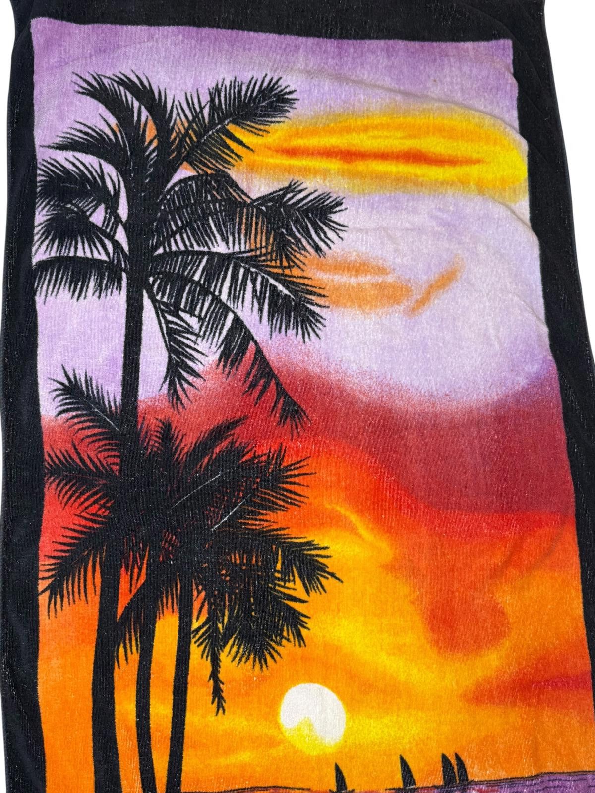 Designer Vintage Hawaii Sunset Beach Towel with Palm Tree Silhouette Size ONE SIZE - 3 Thumbnail