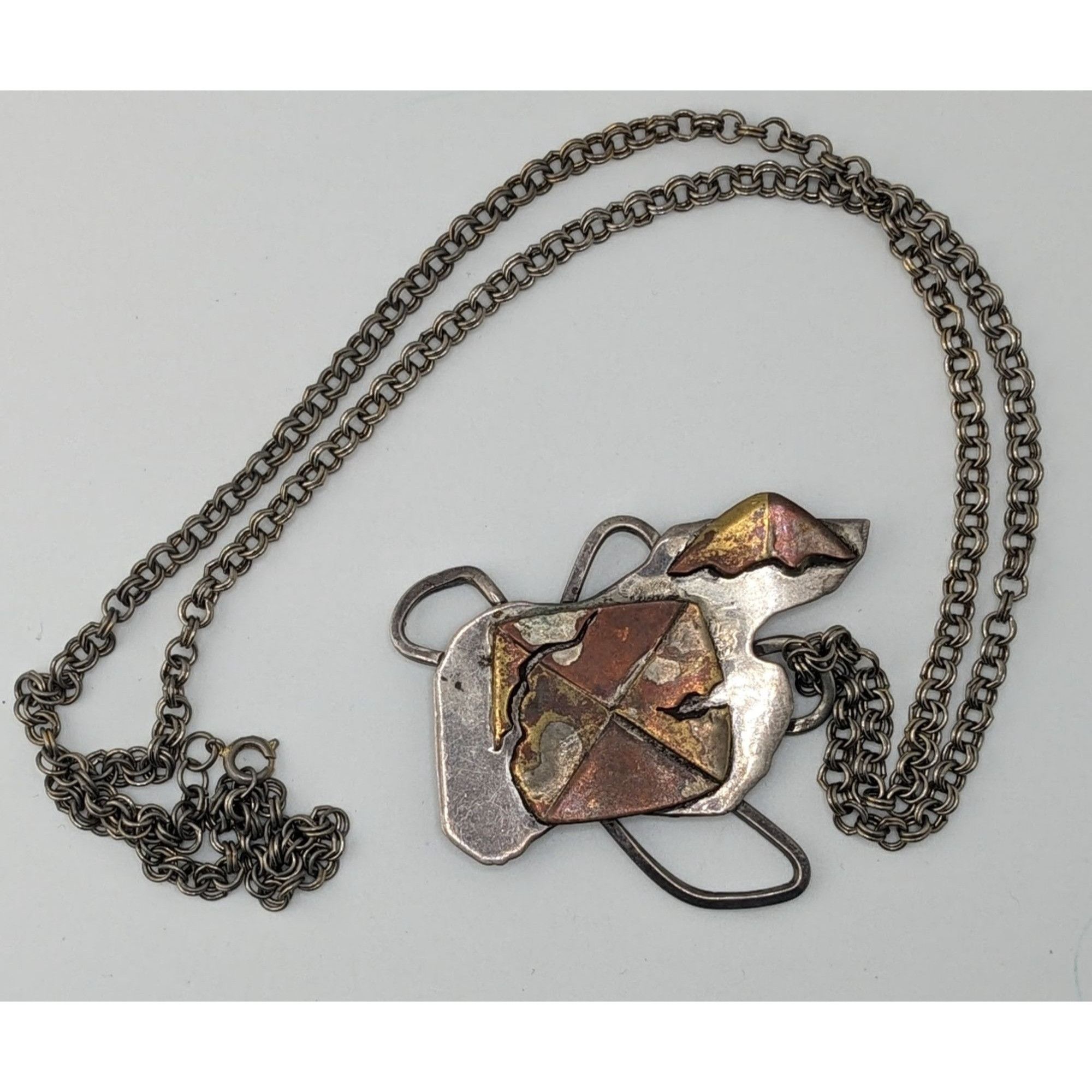 Handmade Vintage 1996 Artisan Brutalist Abstract Sterling Pendant Nec Size ONE SIZE - 6 Thumbnail