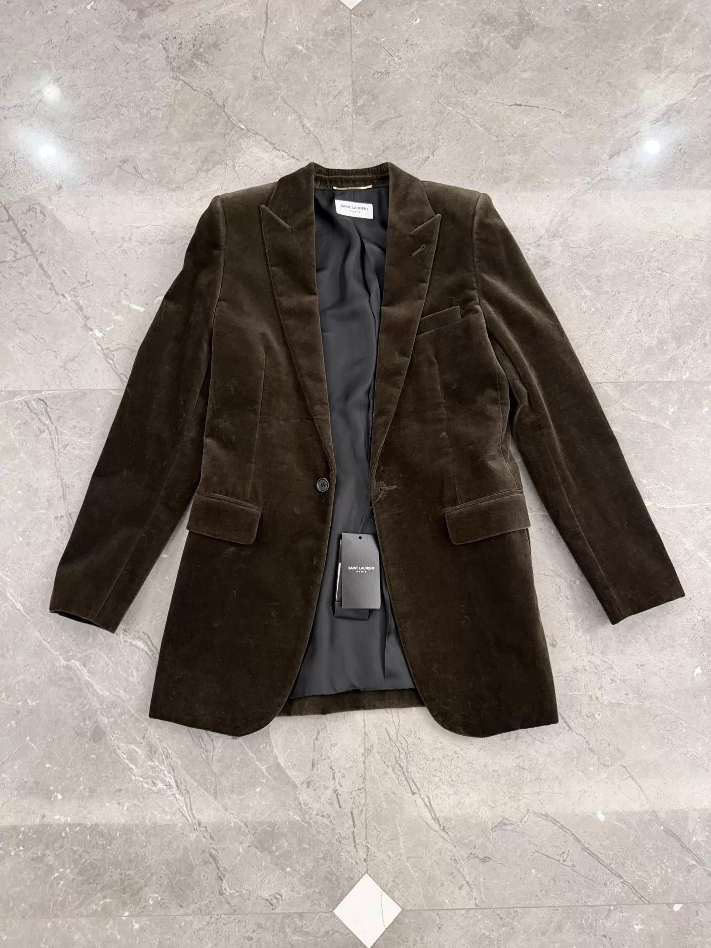 Saint Laurent Paris Saint Laurent le smoking brown & green velvet F36 (44) Size XS / US 0-2 / IT 36-38 - 2 Thumbnail