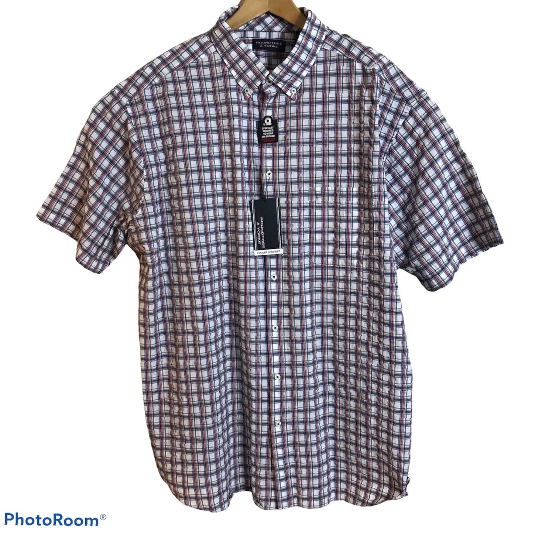 Roundtree & Yorke Roundtree Yorke Shirt Mens Large Cooler Comfort White Plaid Seersucker Button-Down NEW Size US L / EU 52-54 / 3 - 3 Thumbnail