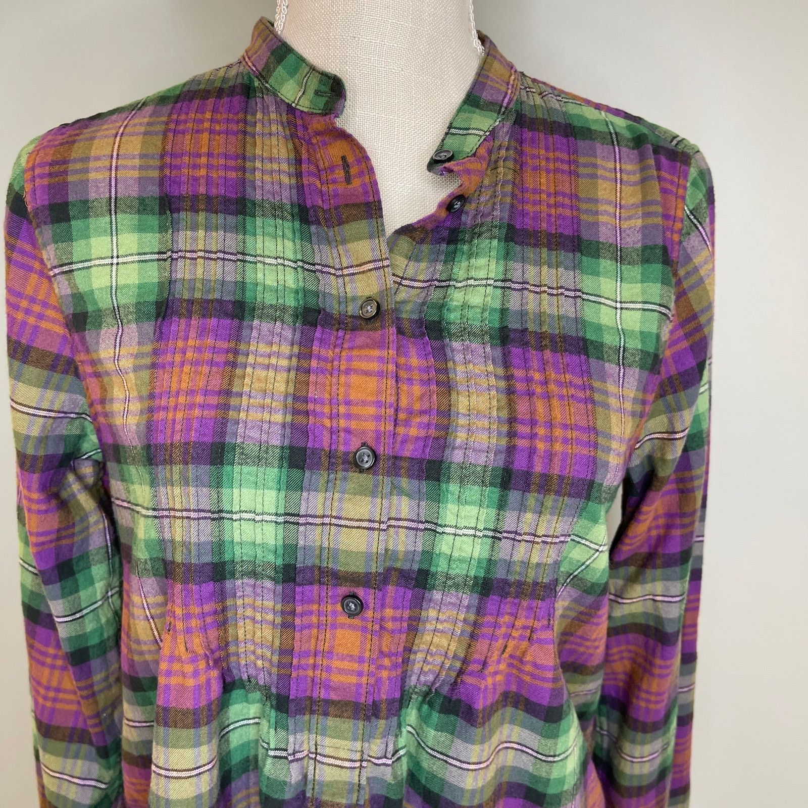 Lands' End Lands End Pullover Pleated Bib Plaid Tunic Top, 8 Size M / US 6-8 / IT 42-44 - 5 Thumbnail