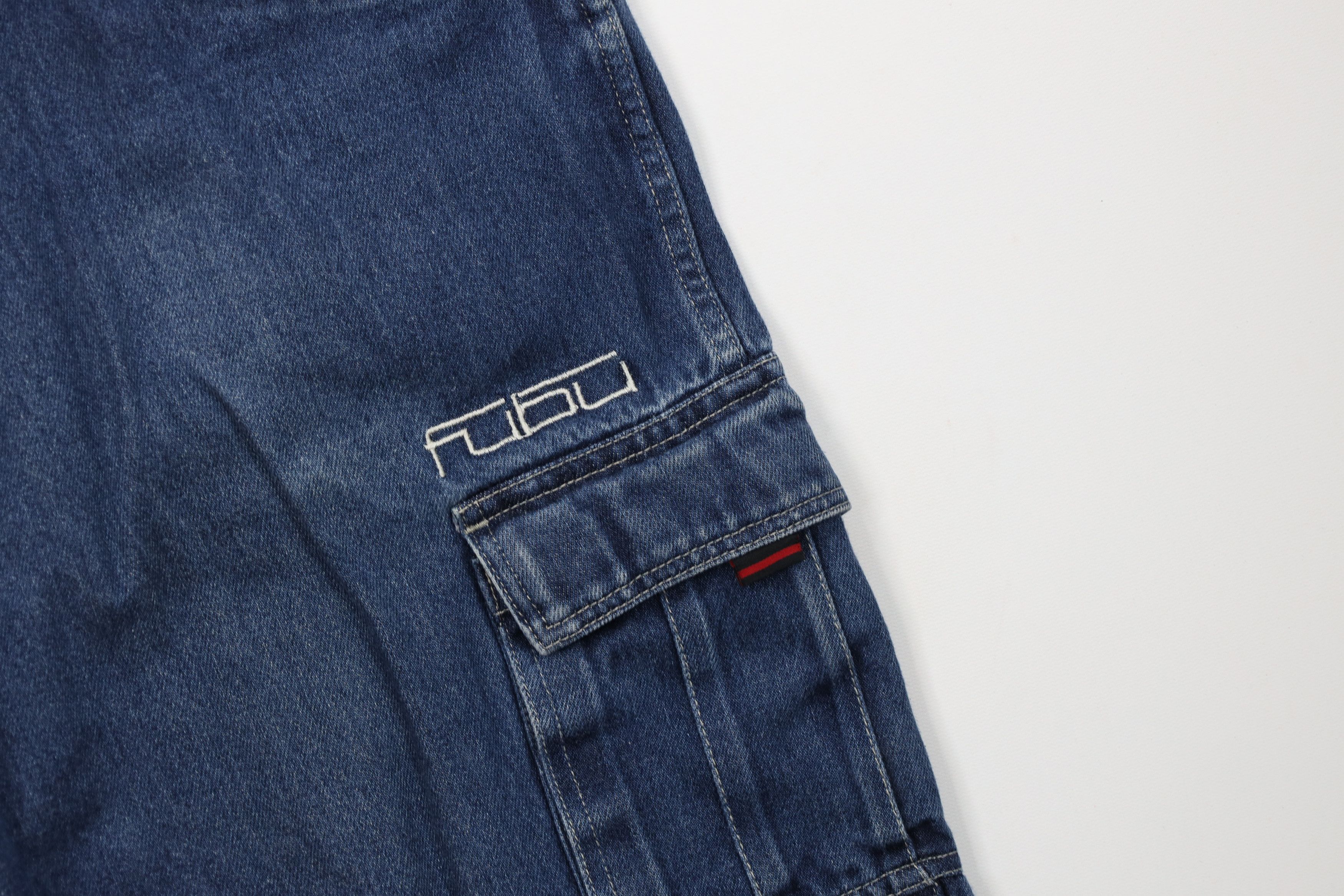 Fubu Vintage 90s Y2K FUBU Spell Out Baggy Denim Cargo Shorts Blue Size US 38 / EU 54 - 5 Thumbnail