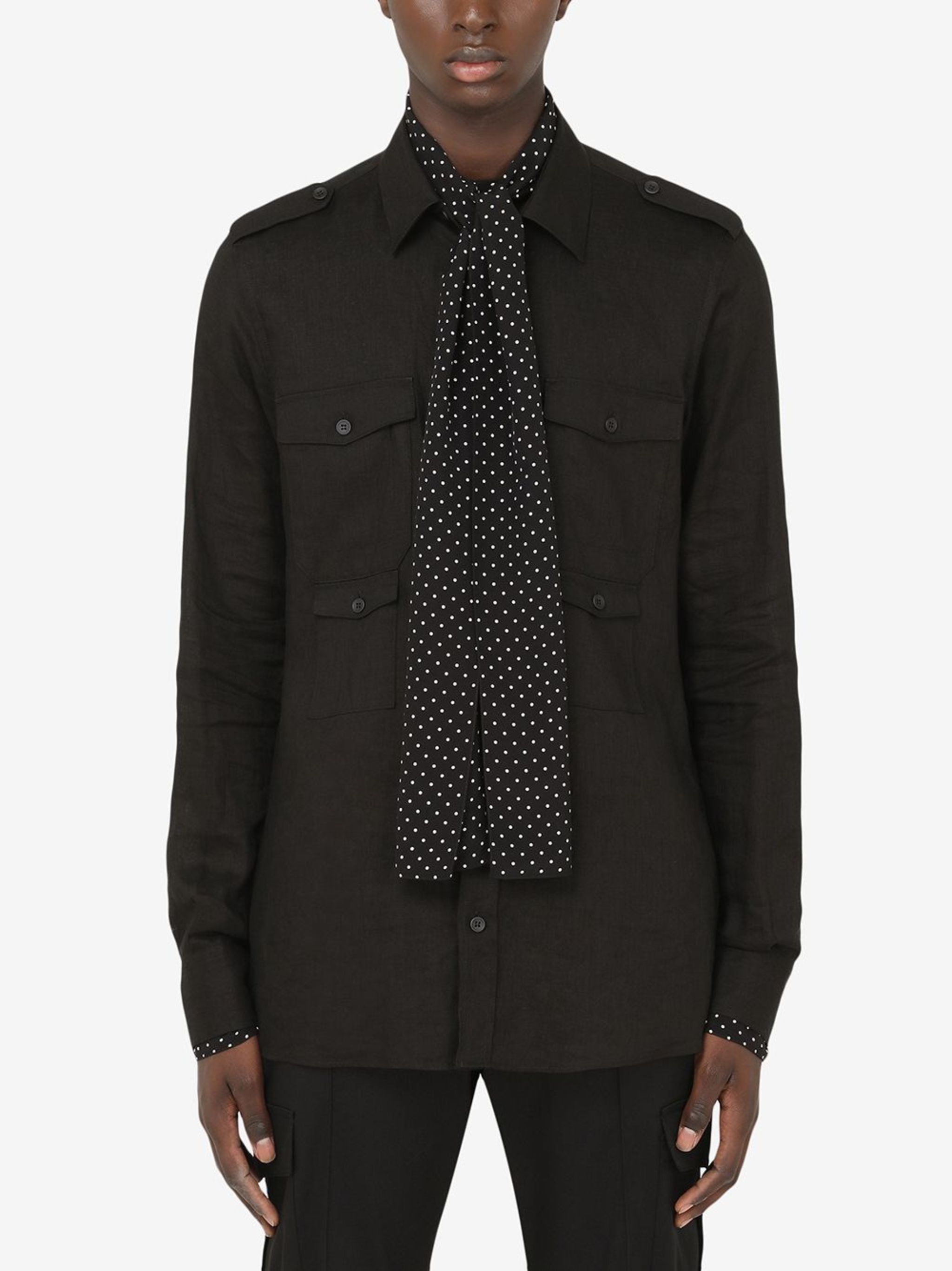 Dolce & Gabbana o1y0125 Linen Shirt in Black Size US M / EU 48-50 / 2 - 2 Thumbnail