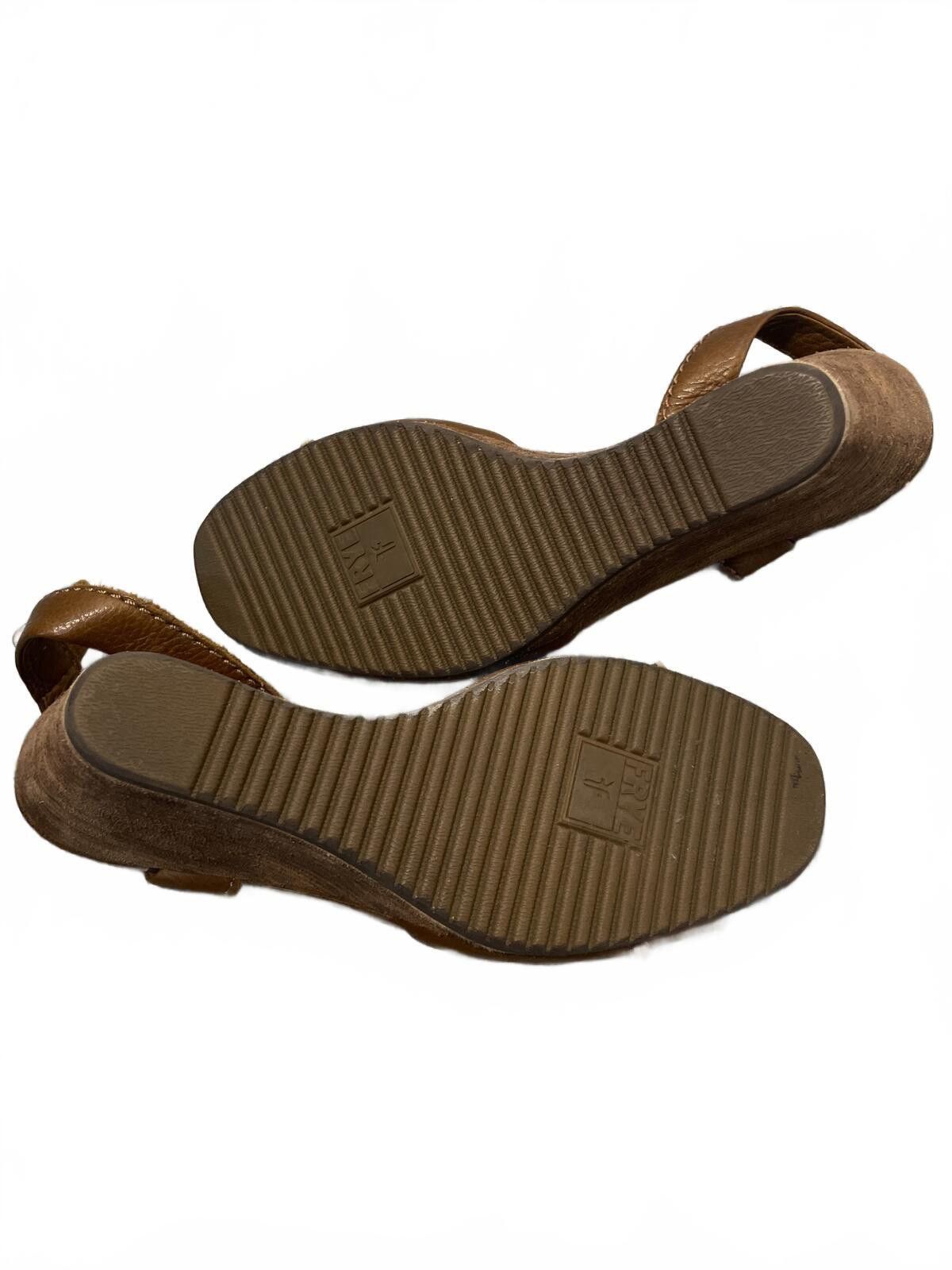 Frye Frye Brown Leather Wedge Sandals Womens 9.5 Sling Back Boho Size US 9.5 / IT 39.5 - 4 Thumbnail