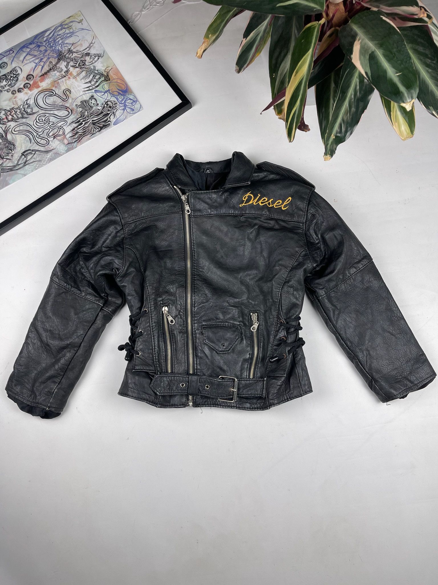 Vintage Diesel Leather Dragway 80's Racing Black Jacket