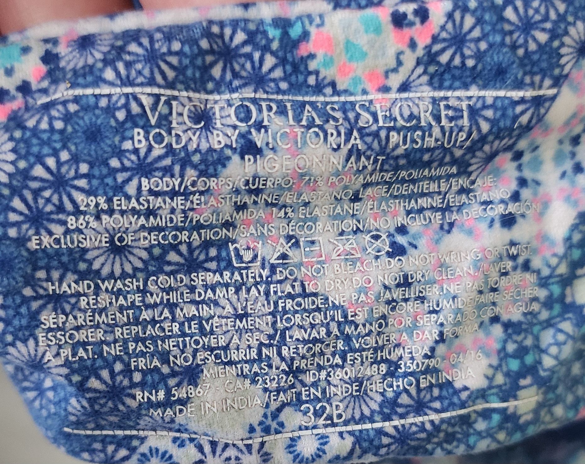 Victoria's Secret Victoria's Secret Body Push-Up Bra Blue Pink Lace Floral 32B Size ONE SIZE - 3 Thumbnail