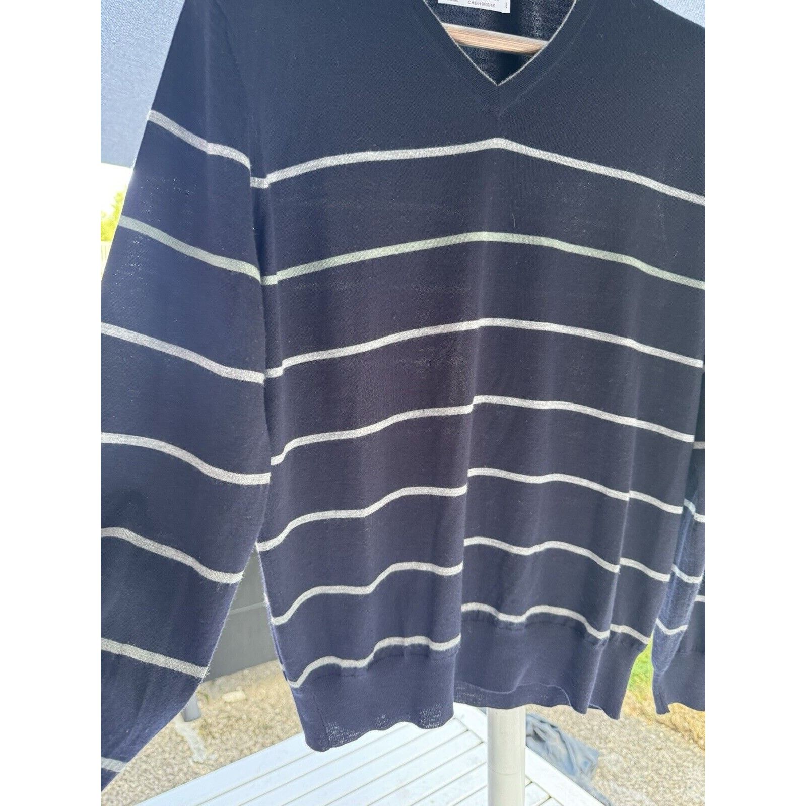 Brunello Cucinelli Brunello Cucinelli Cashmere Wool Navy Stripe Sweater 50/M Size US M / EU 48-50 / 2 - 3 Thumbnail