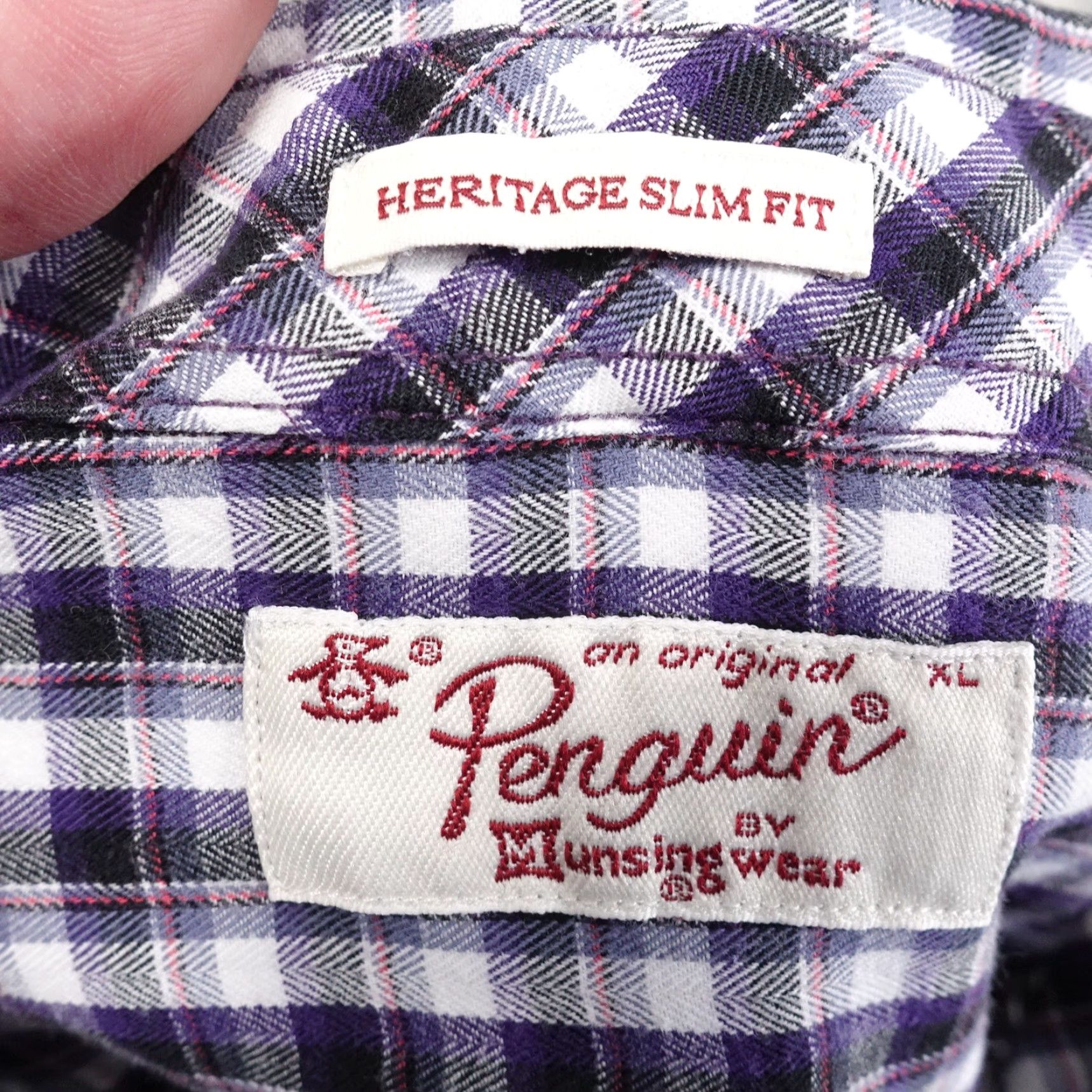 Vintage PENGUIN BY MUNSINGWEAR HERTIAGE SLIM FIT PURPLE PLAID BUTTON UP SHIRT MENS XL Size US XL / EU 56 / 4 - 6 Thumbnail