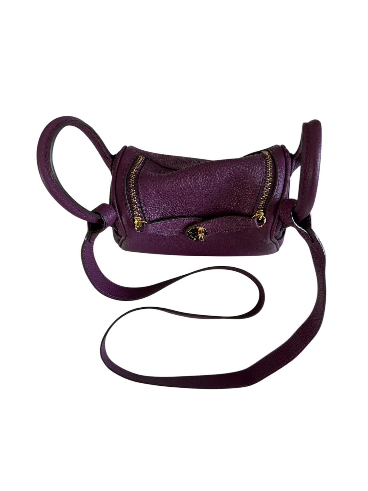 Designer LEATHER PURPLE BAG MINI BIRKIN STYLE SMALL GOLD HARDWARE Size ONE SIZE - 2 Thumbnail