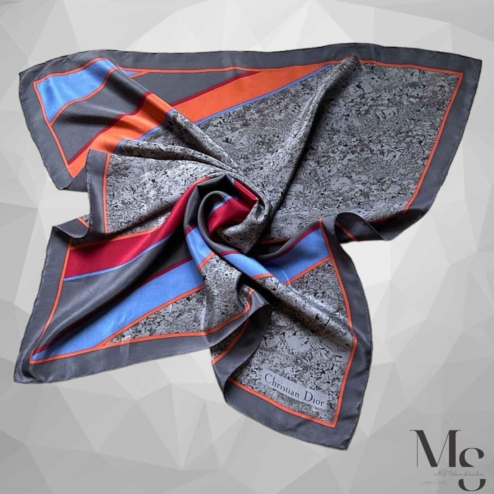 Christian Dior Monsieur CHRISTIAN DIOR Gray Geometric Silk Scarf 31’’- 28.8’’ EX CD Size ONE SIZE - 2 Thumbnail