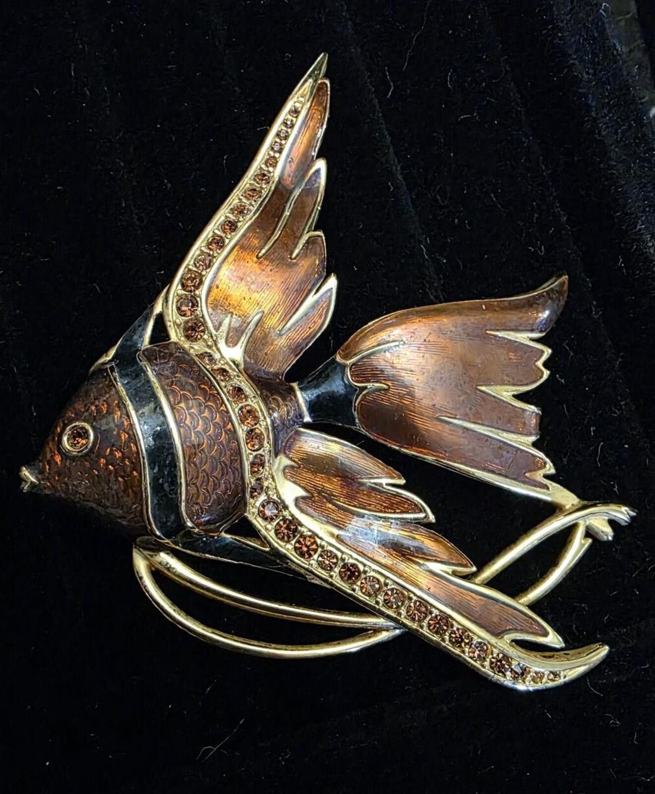 Swarovski Vintage SWAROVSKI Enamel Angelfish Orange Gold Pin Brooch Size ONE SIZE - 2 Thumbnail