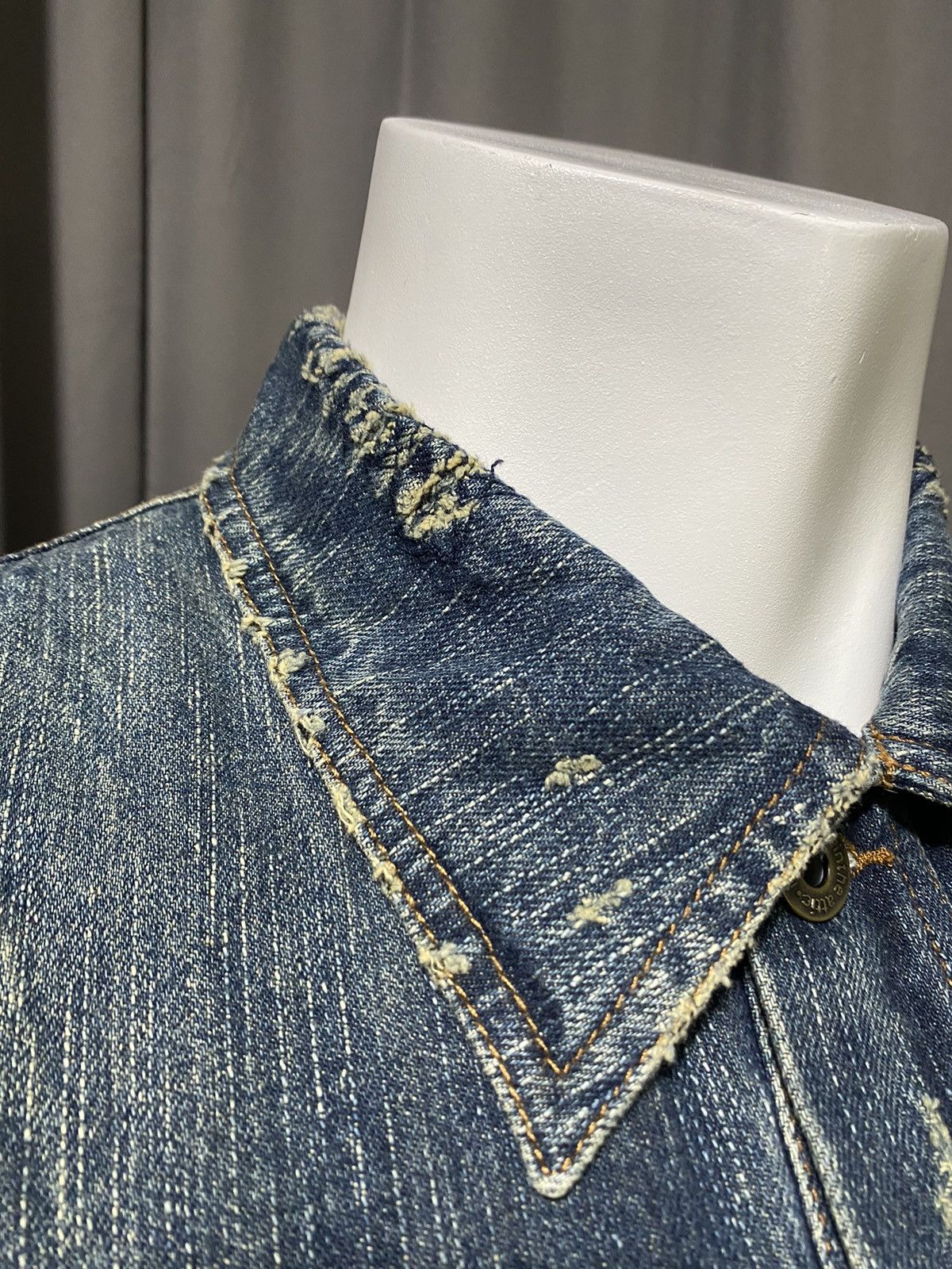 In The Attic × Japanese Brand Punk Indigo Denim Distressed Embroidered Vest Size US M / EU 48-50 / 2 - 8 Thumbnail