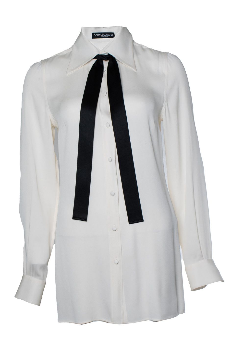 Dolce & Gabbana Dolce & Gabbana, white shirt with black bow Size S / US 4 / IT 40 - 1 Thumbnail