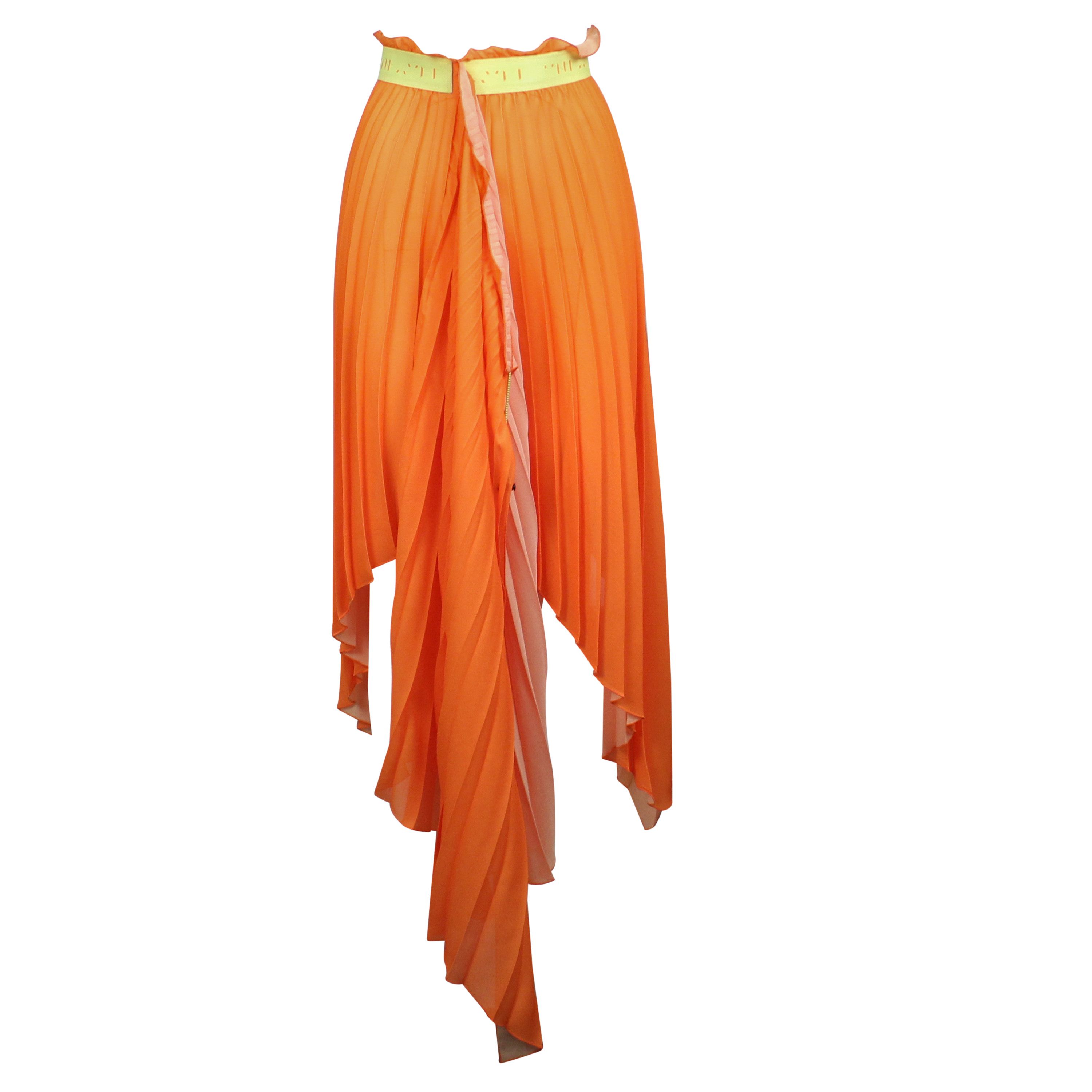 image of Unravel Project Orange Asymmetrical Pleated Skirt Size Xs, Women's