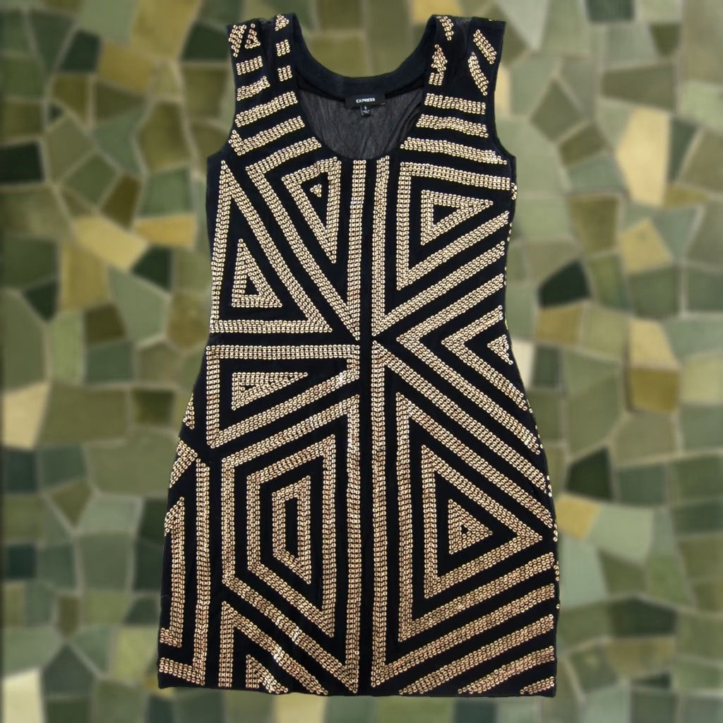 express black and gold sequin dress Baltic Born Womens Eclipse Sequin Midi Dress | Black + Gold