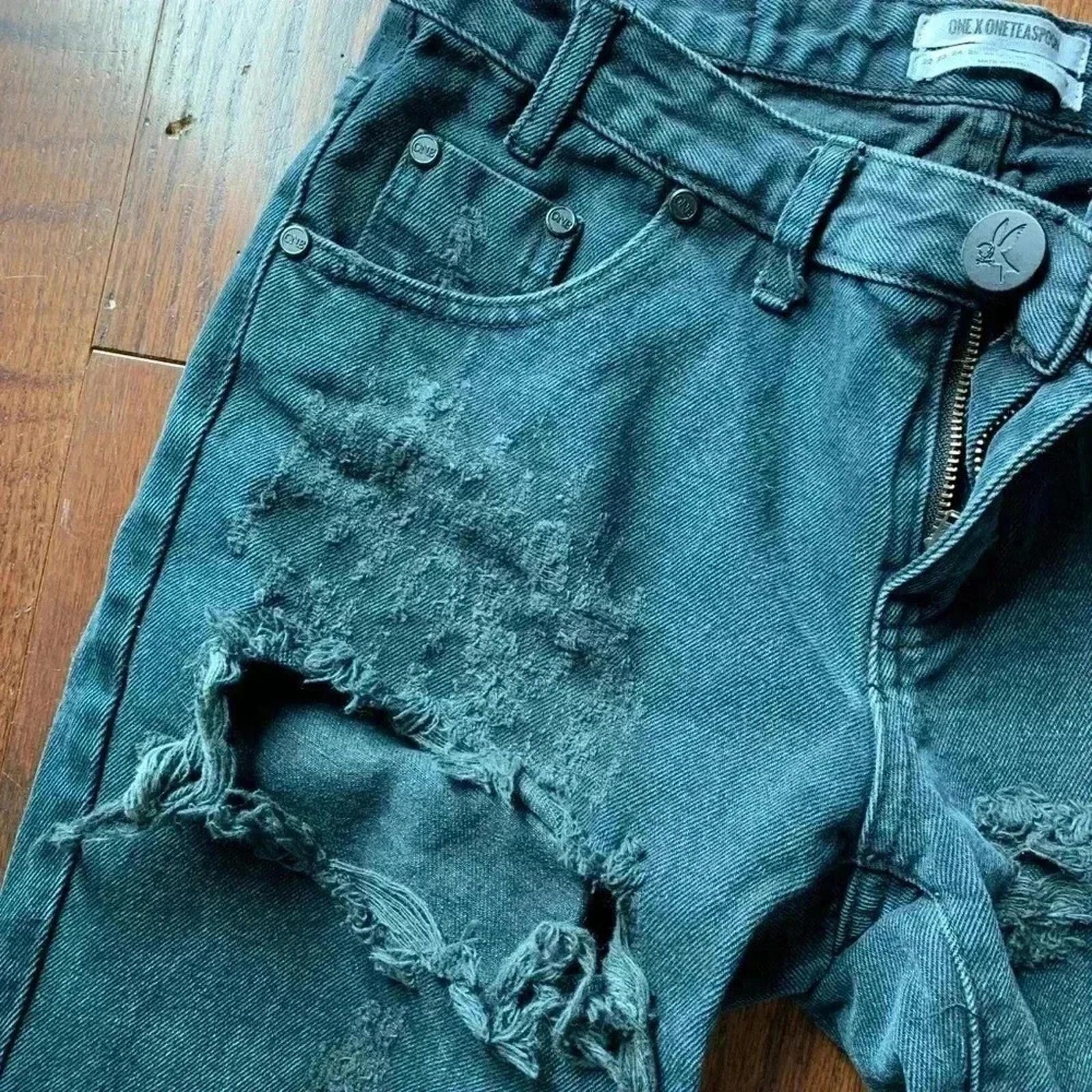 Designer Black distressed jeans with zippers Size 27" / US 4 / IT 40 - 8 Thumbnail