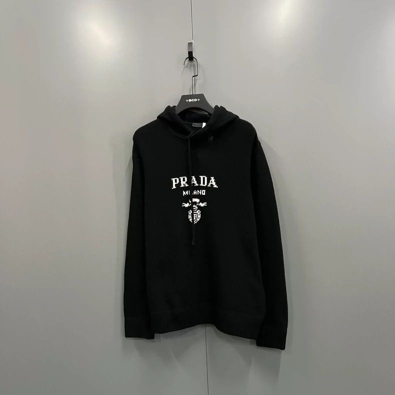 Prada Prada Black front logo printed knitted hoodie 2502-Nextarro Size US M / EU 48-50 / 2 - 1 Thumbnail