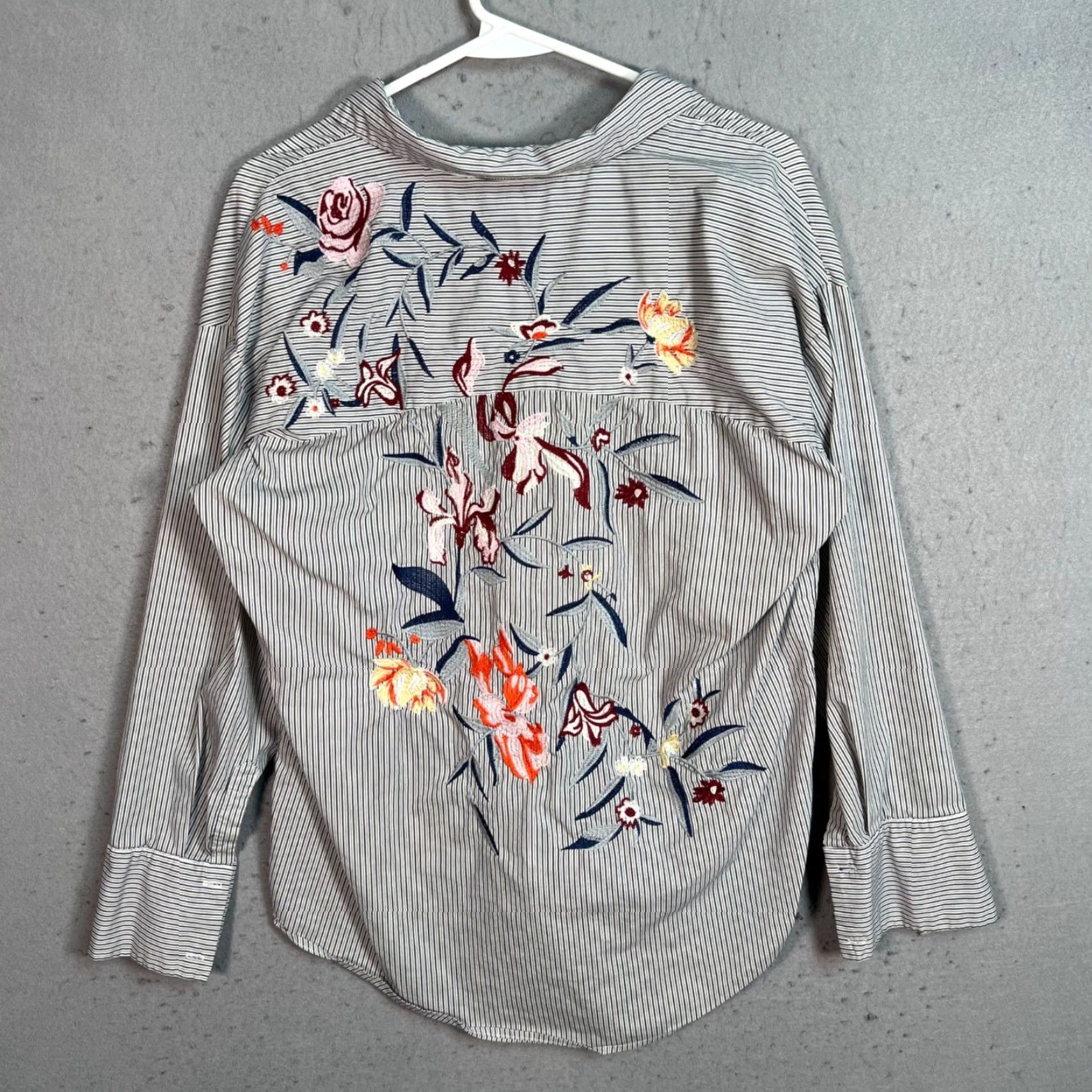 Vintage Skies Are Blue Embroidered Floral Stripe Blouse Top Womens Size 8 Size M / US 6-8 / IT 42-44 - 2 Thumbnail