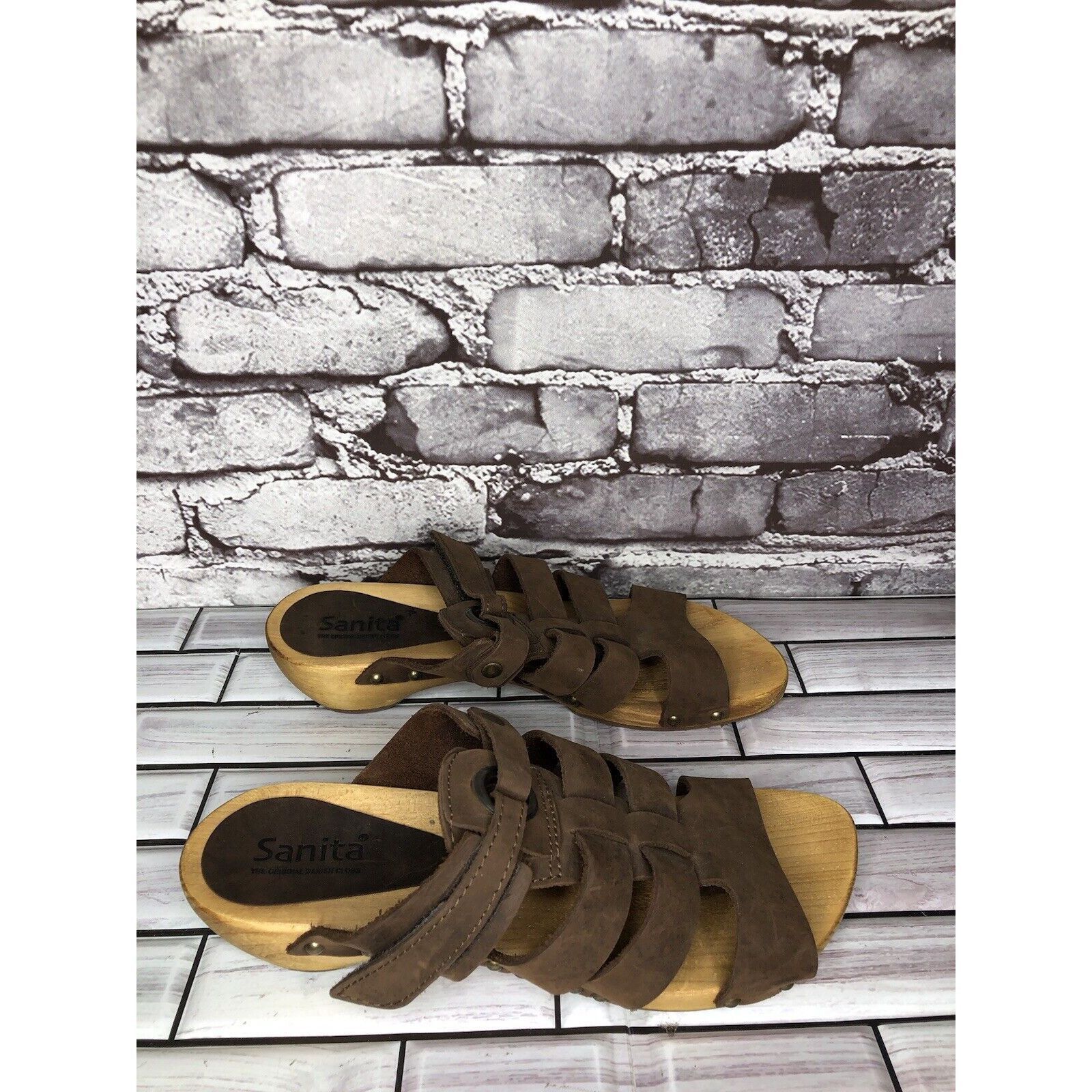 Other Sanita Brown Suede Leather Slide Clogs Wooden Heel Sandals W Size US 9.5 / IT 39.5 - 10 Thumbnail