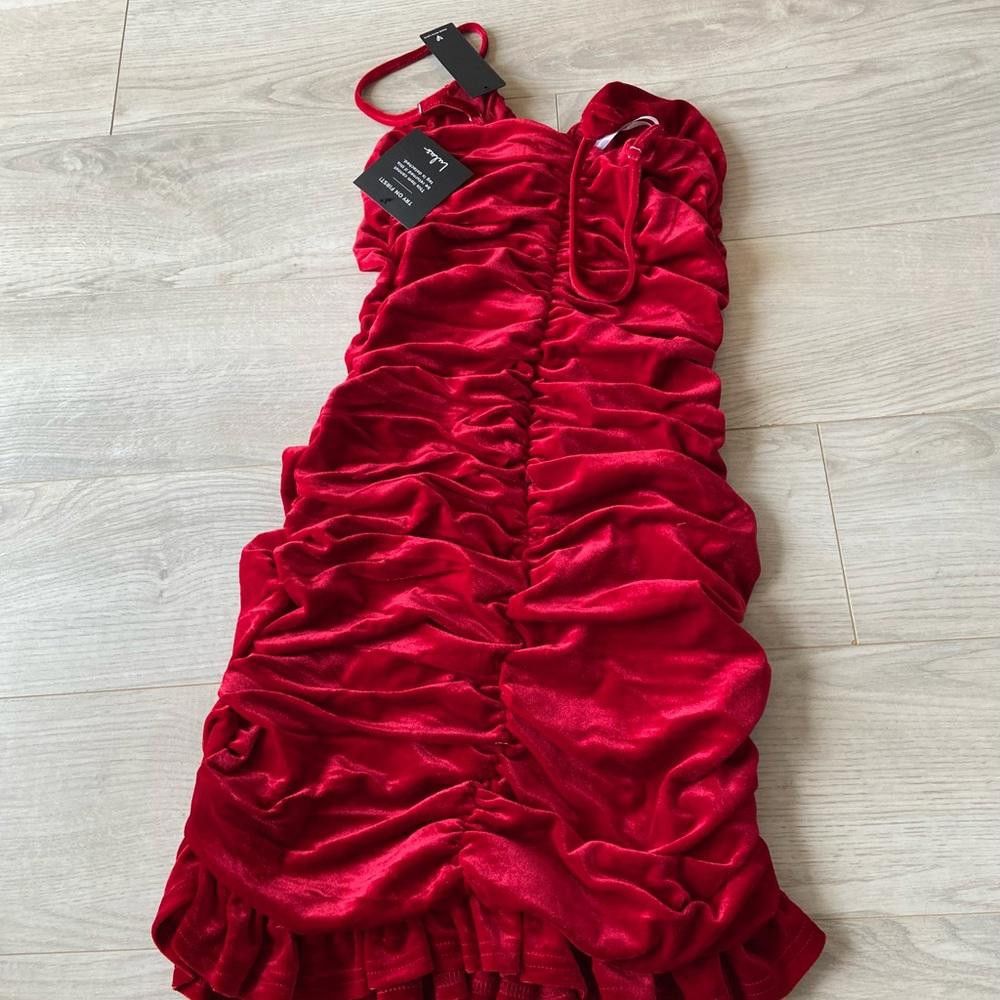 Lulus Lulu's Red Velvet Ruched Bodycon Mini Dress Size S / US 4 / IT 40 - 4 Thumbnail