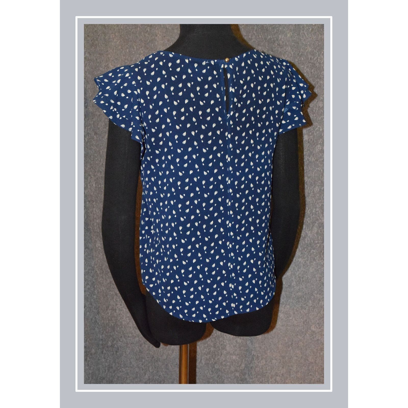 Vintage Twine & String Blue/White Paisley Flutter Sleeve Blouse SZ M Size M / US 6-8 / IT 42-44 - 5 Thumbnail