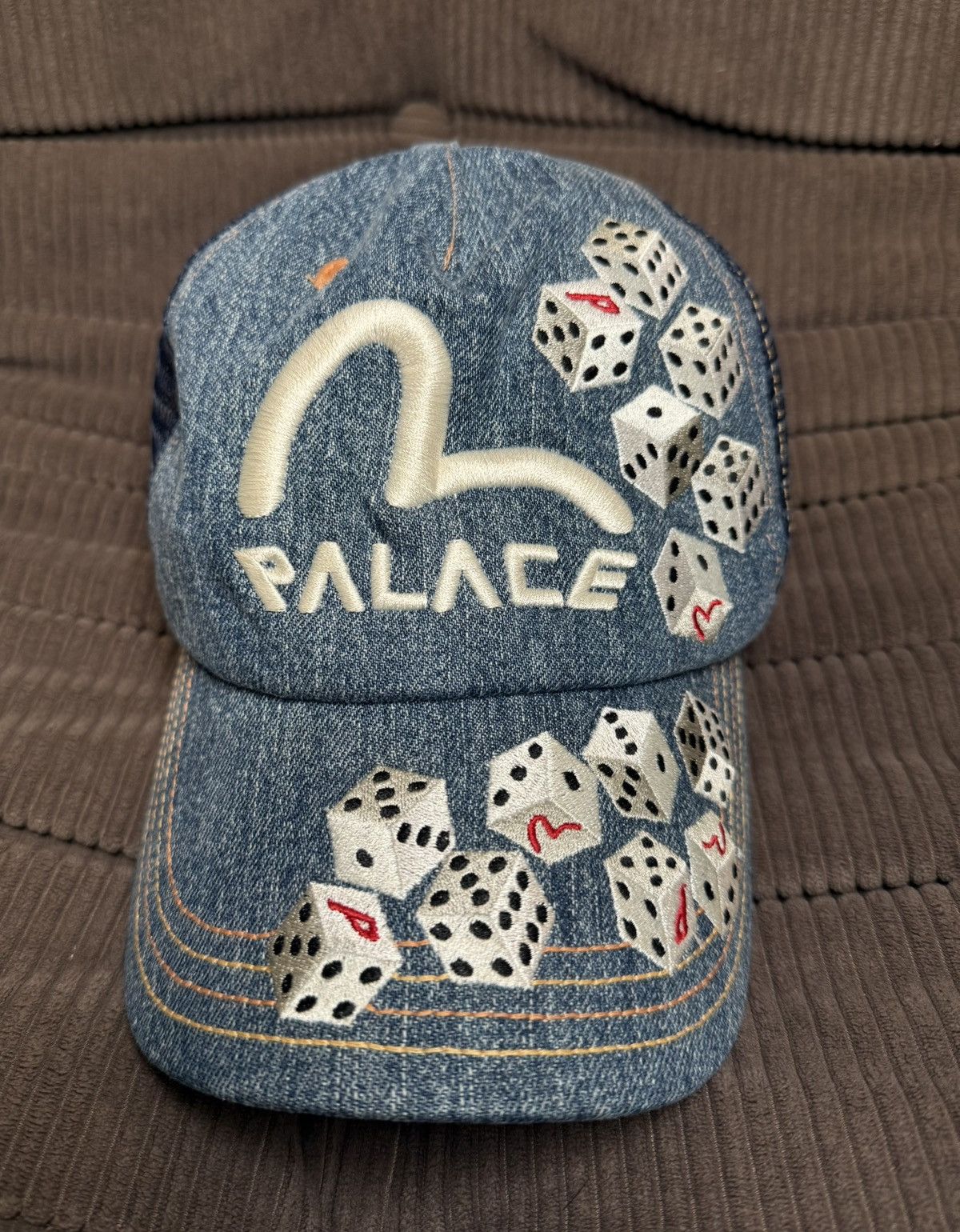 Evisu × Palace × Vintage Palace Evisu Dice Mesh Trucker Hat Raw