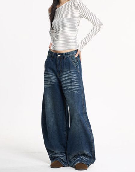 Japanese Brand American retro whiskered washed curved jeans for men Size US 32 / EU 48 - 2 Thumbnail