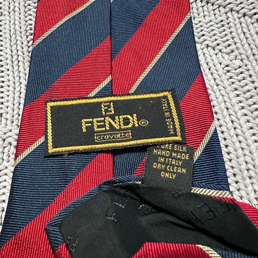 Fendi Fendi red and navy striped Italian silk tie Size ONE SIZE - 3 Thumbnail
