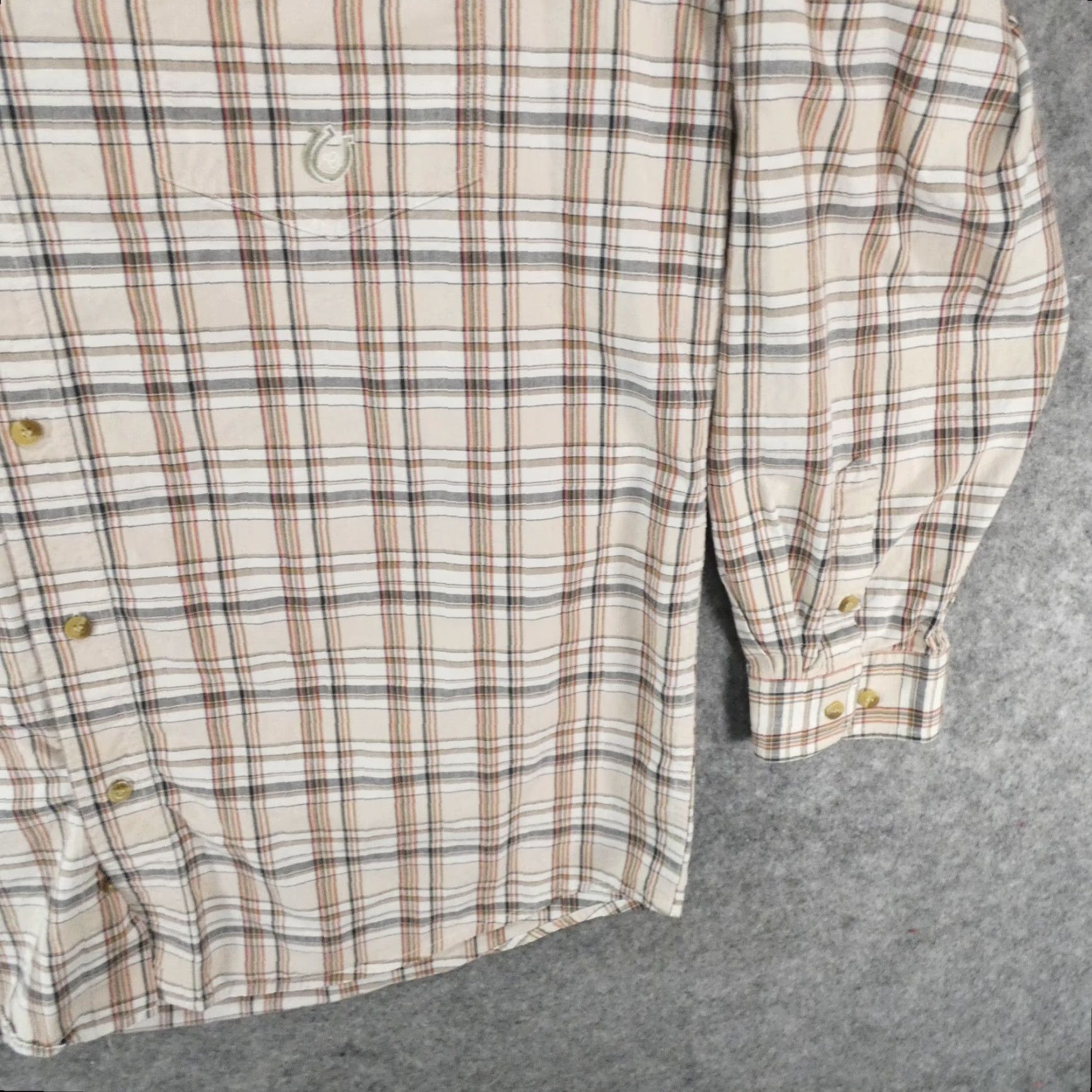 Roper Roper Shirt Mens XL Stretch Long Sleeve Button-Up Beige Plaid Western Size US XL / EU 56 / 4 - 5 Thumbnail