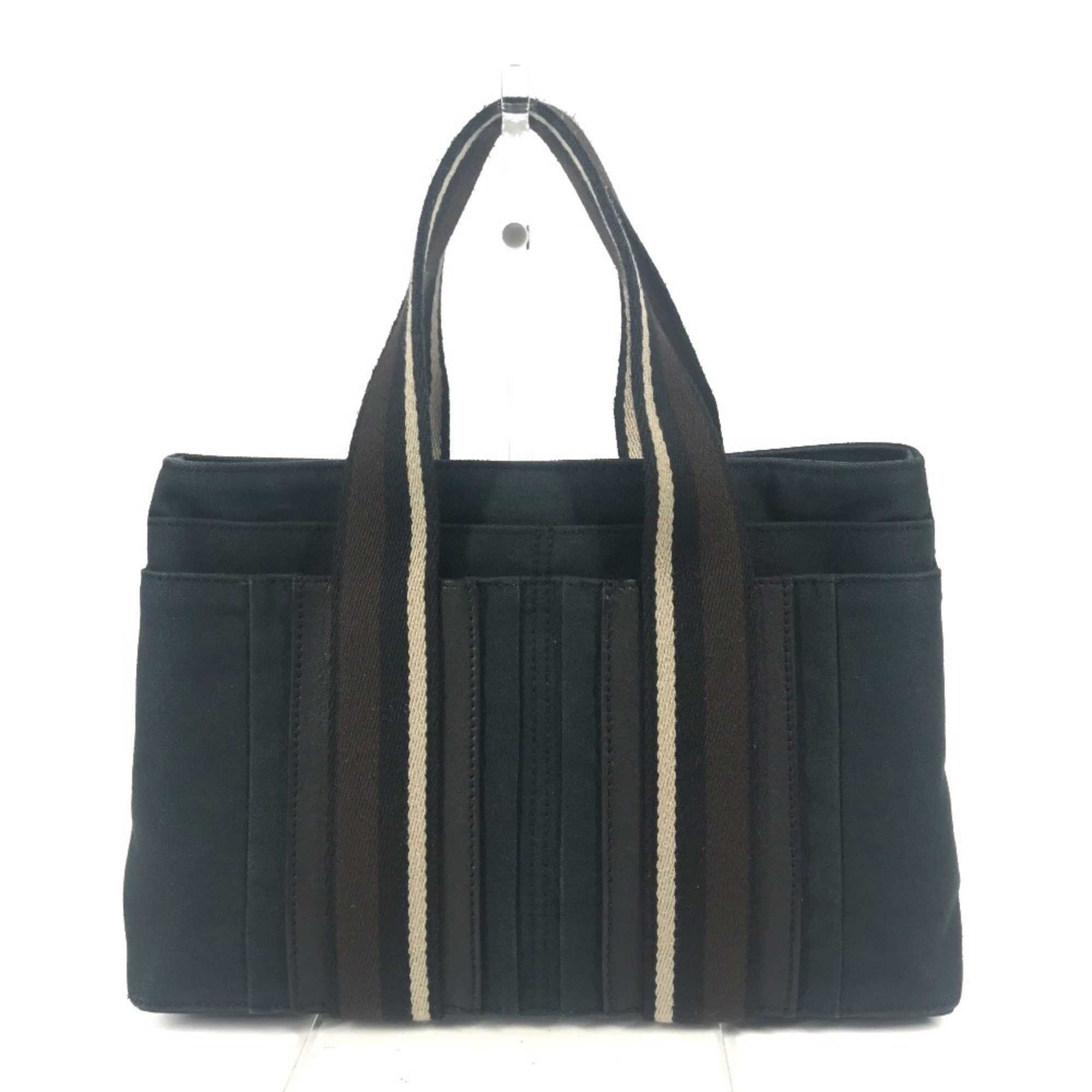 Hermes Troca Horizontal Pm Tote Bag Mini Handbag Canvas Women's Black