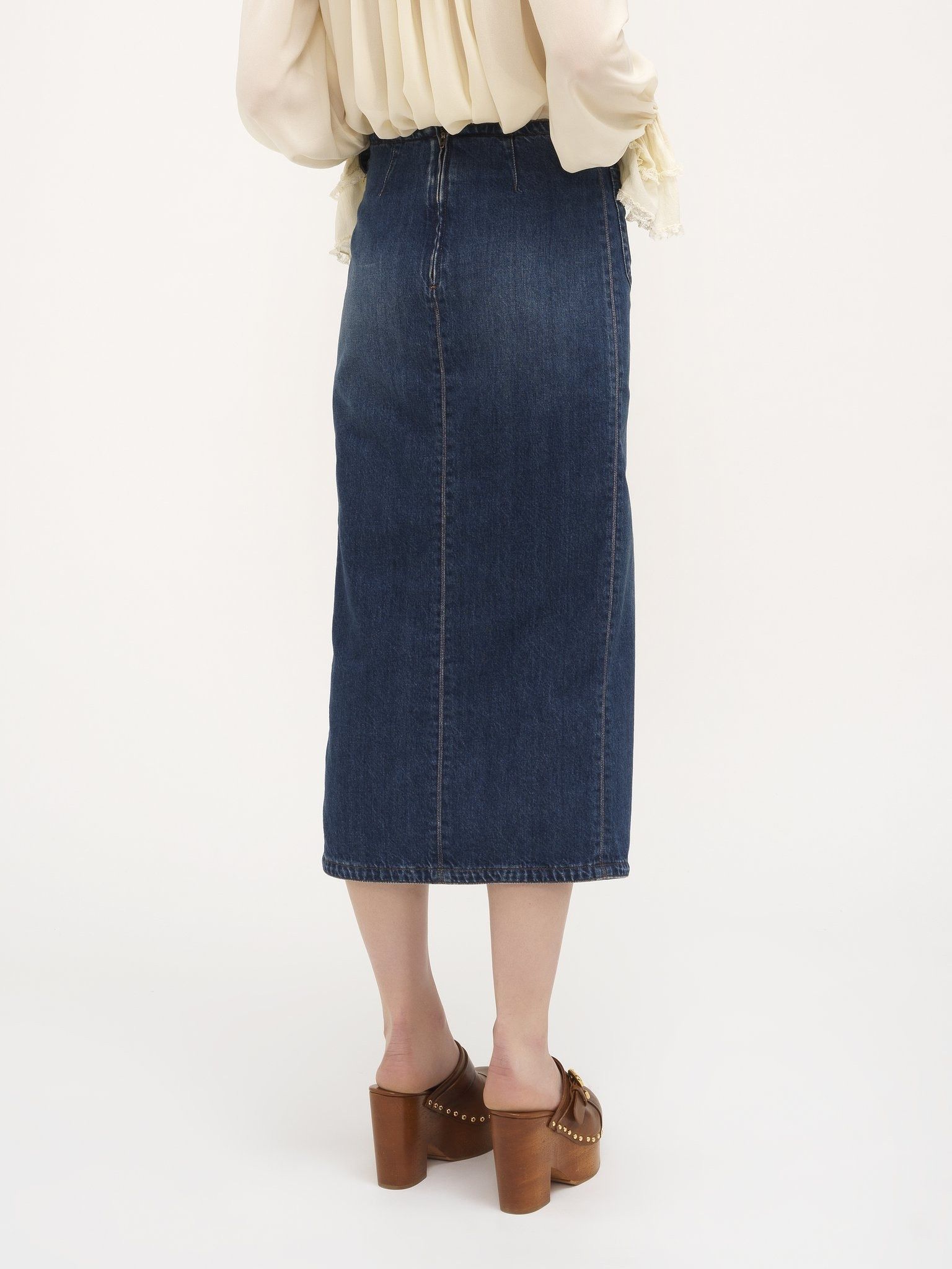 Chloe o1loc1c11025 Front-Slit Midi Slim Skirt in Denim Blue Size 26" / US 2 / IT 38 - 5 Thumbnail