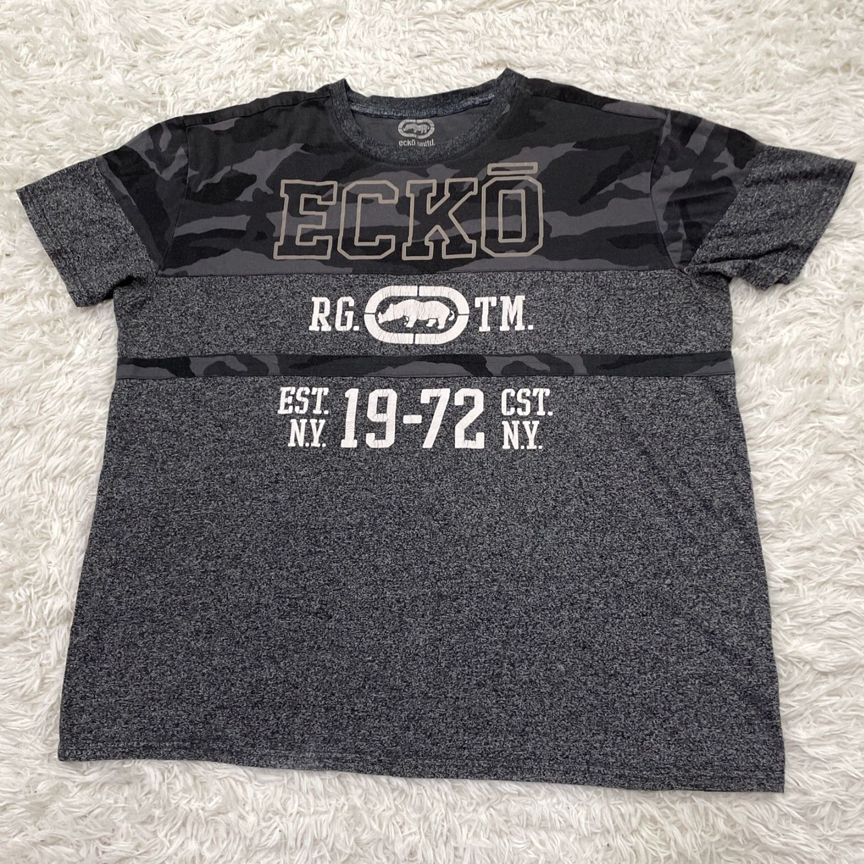 Ecko Unltd. MARC ECKO Unltd. Shirt Men 2XL Gray Camo Y2k Cut & Sew Graphic Spellout Tee Size US XXL / EU 58 / 5 - 3 Thumbnail