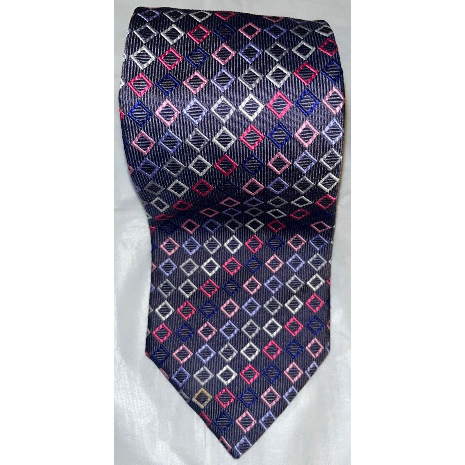 Hilditch & Key Hilditch & Key All Silk Tie ~ Purple & Pink Squares Size ONE SIZE - 7 Thumbnail