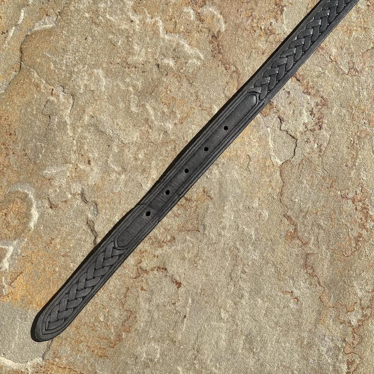 Northern Reflections Vintage 90s Black Grey Italian Leather Belt Embossed Woven Size ONE SIZE - 6 Thumbnail