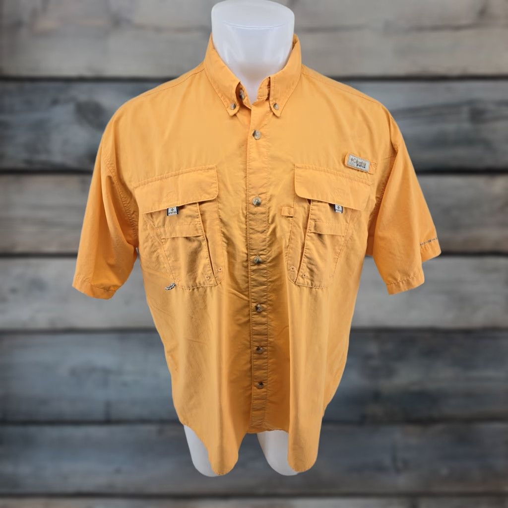 Vintage VINTAGE Columbia PFG Omni-Shade Orange Button-Down Shirt Large Men Short Sleeve Collared Button-Up Shirt Size US L / EU 52-54 / 3 - 1 Thumbnail