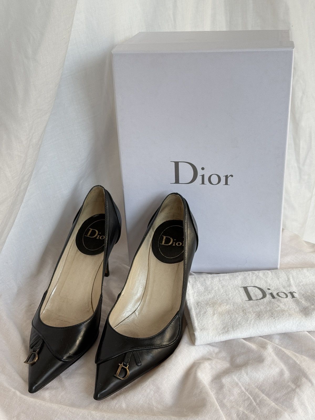 Dior Saddle Black Leather Pointed Toe Heels Pumps