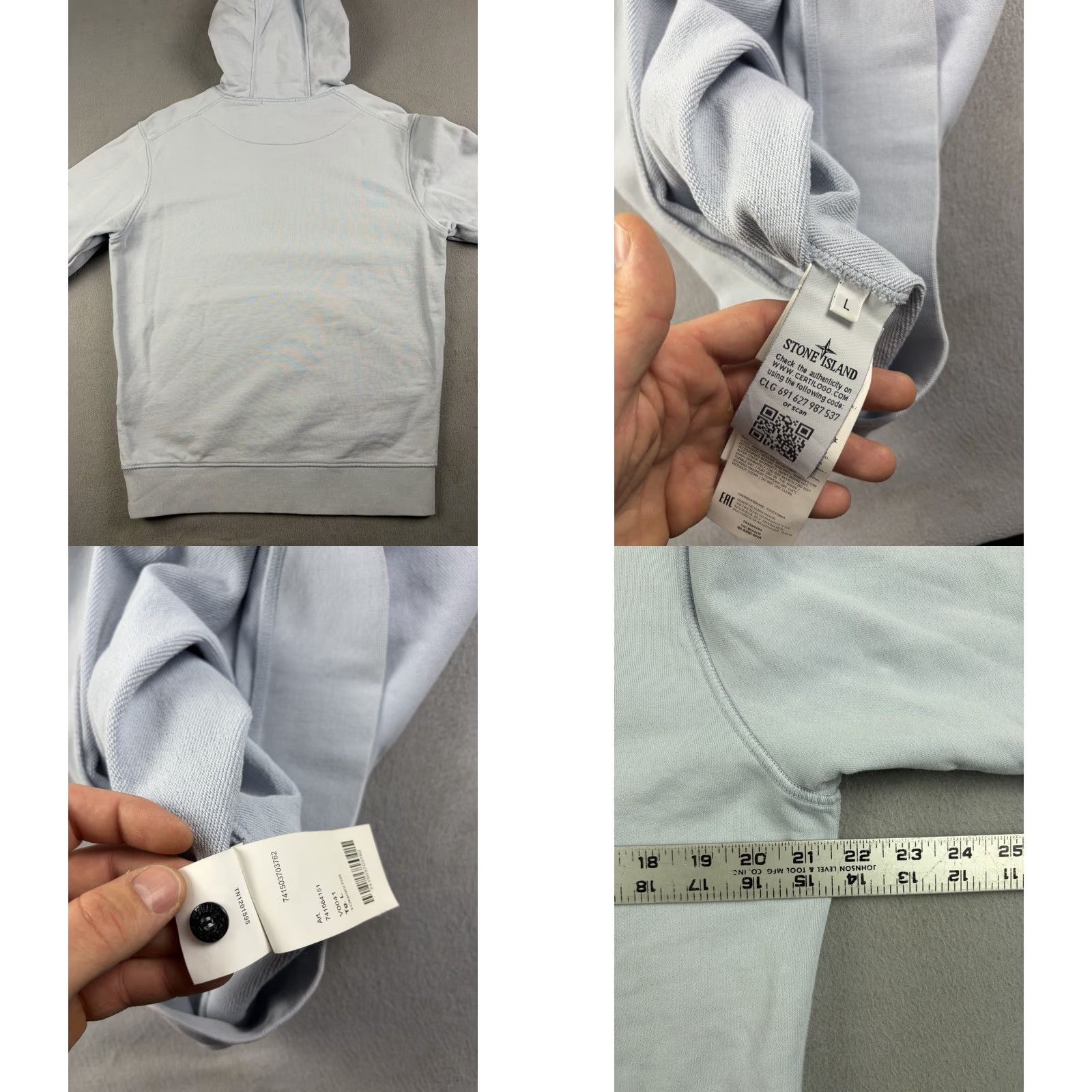 Stone Island Hoodie Mens L Blue/gray Pullover Drawstring Logo Shirt