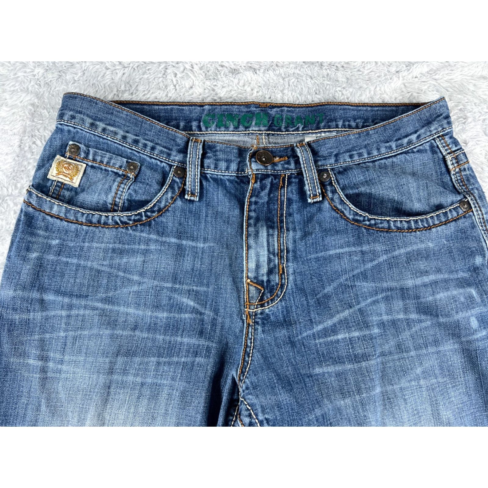 Denime Cinch Jeans Adult 31 Blue Denim Bootcut 5-Pocket Distressed 100% Cotton 31x32 Mens Regular Size US 31 - 4 Thumbnail