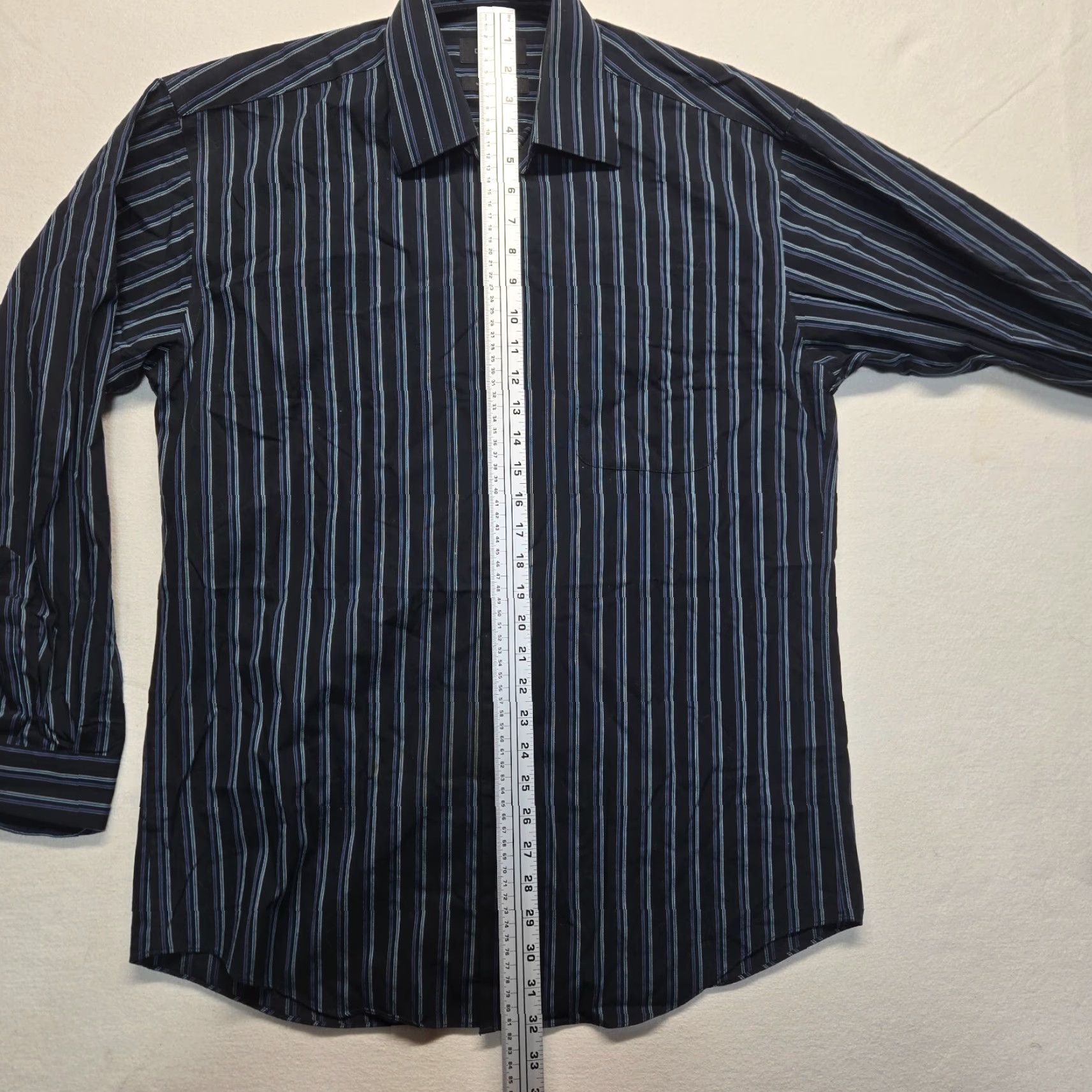 Liz Claiborne Claiborne Shirt Striped Button-Up Long Sleeve Men 15.5 32/33 Black Cotton Casual Size US L / EU 52-54 / 3 - 6 Thumbnail