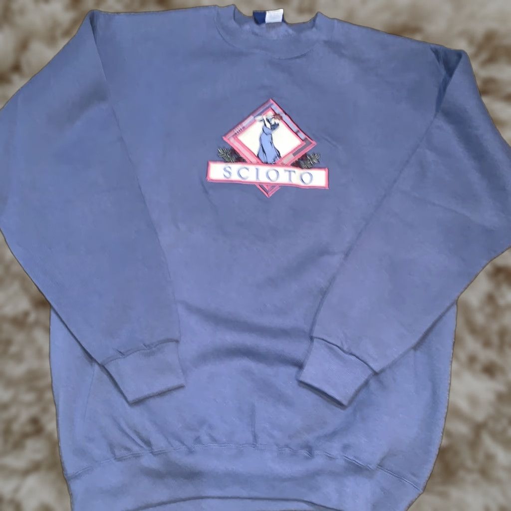VINTAGE Oarsman 913 Sweater Crew Neck XL Unisex Adults Knit Blue Logo Embroidered 90s USA College City Retro Patriotic Sports University