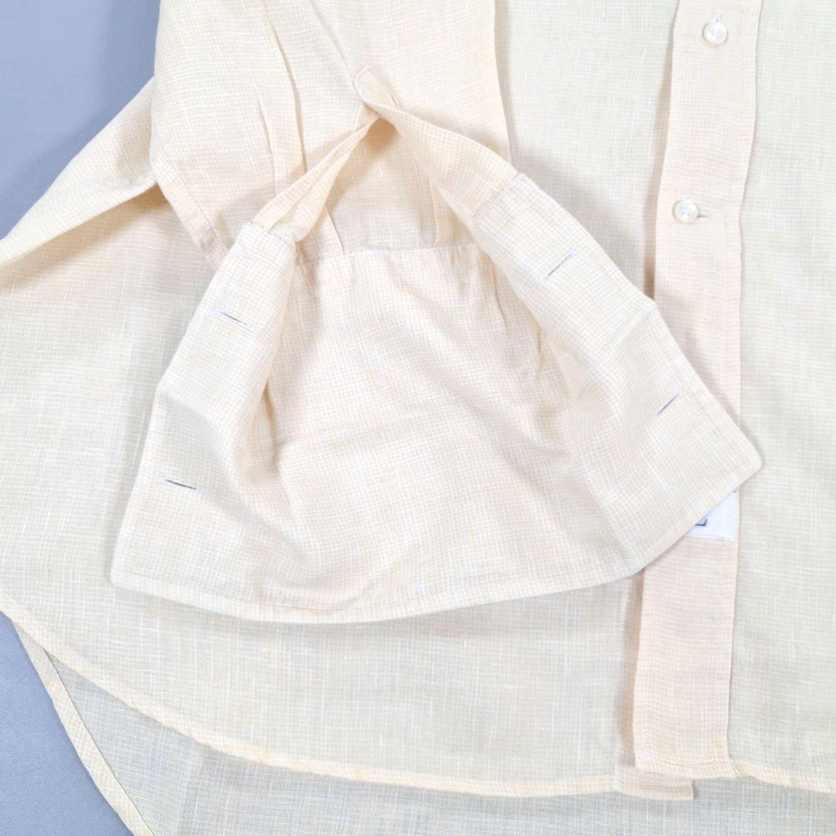 Emmett VINTAGE Emmett London Mens Shirt 17 Yellow 100% Linen Double Cuffs Button Up Size US XL / EU 56 / 4 - 5 Thumbnail