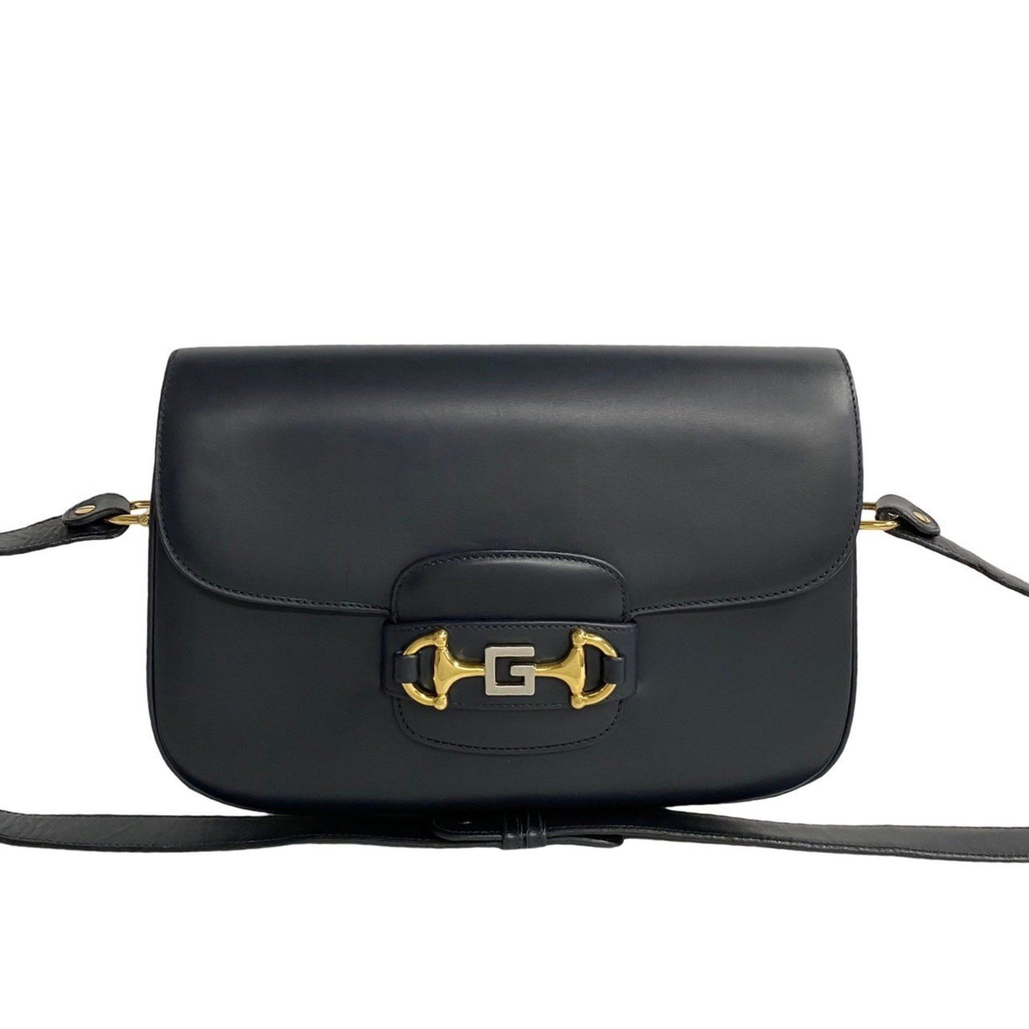 image of Gucci Old Gucci Horsebit Hardware Leather 2Way One Shoulder Bag Handbag Navy 18859, Women's