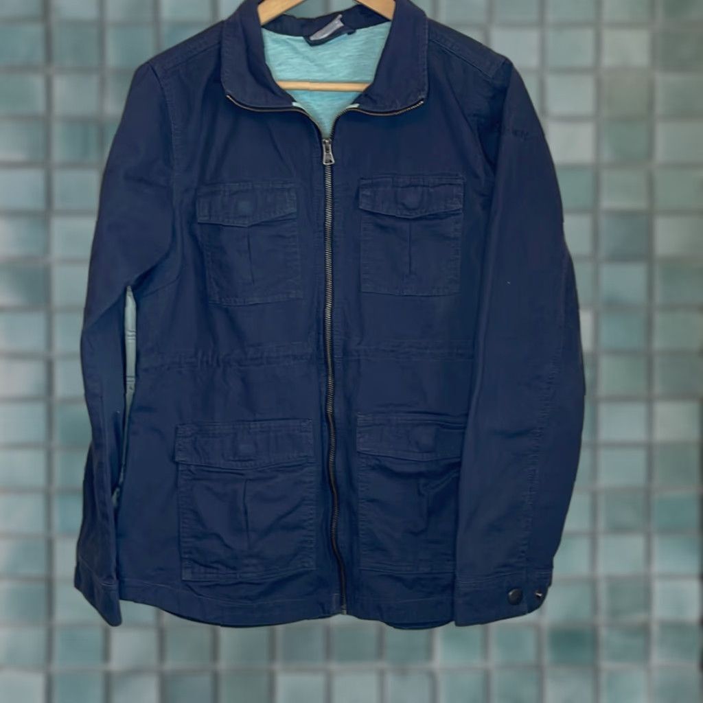 Columbia Men Blue Work Jacket Coat M 4 Front Pockets Blue Military Jacket Mens