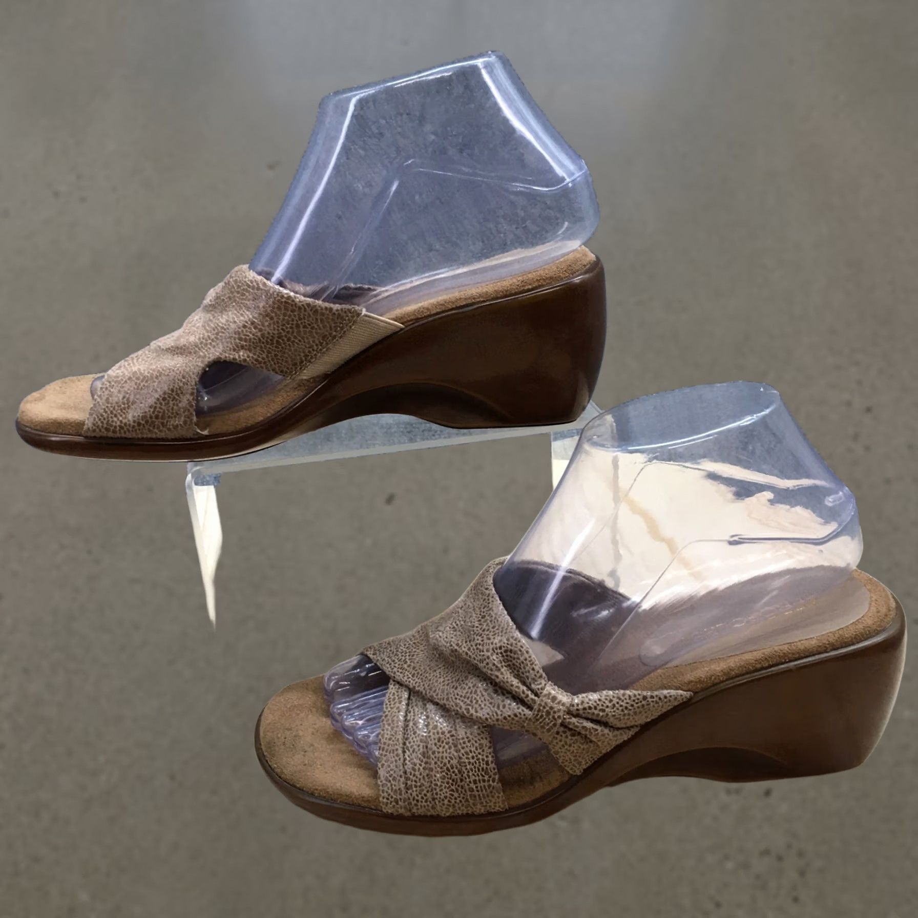 Vintage Aerosoles Sandals Womens 7.5 On Deck Casual Slip On Wedge Slide Brown Fabric Size US 8 / IT 38 - 1 Thumbnail